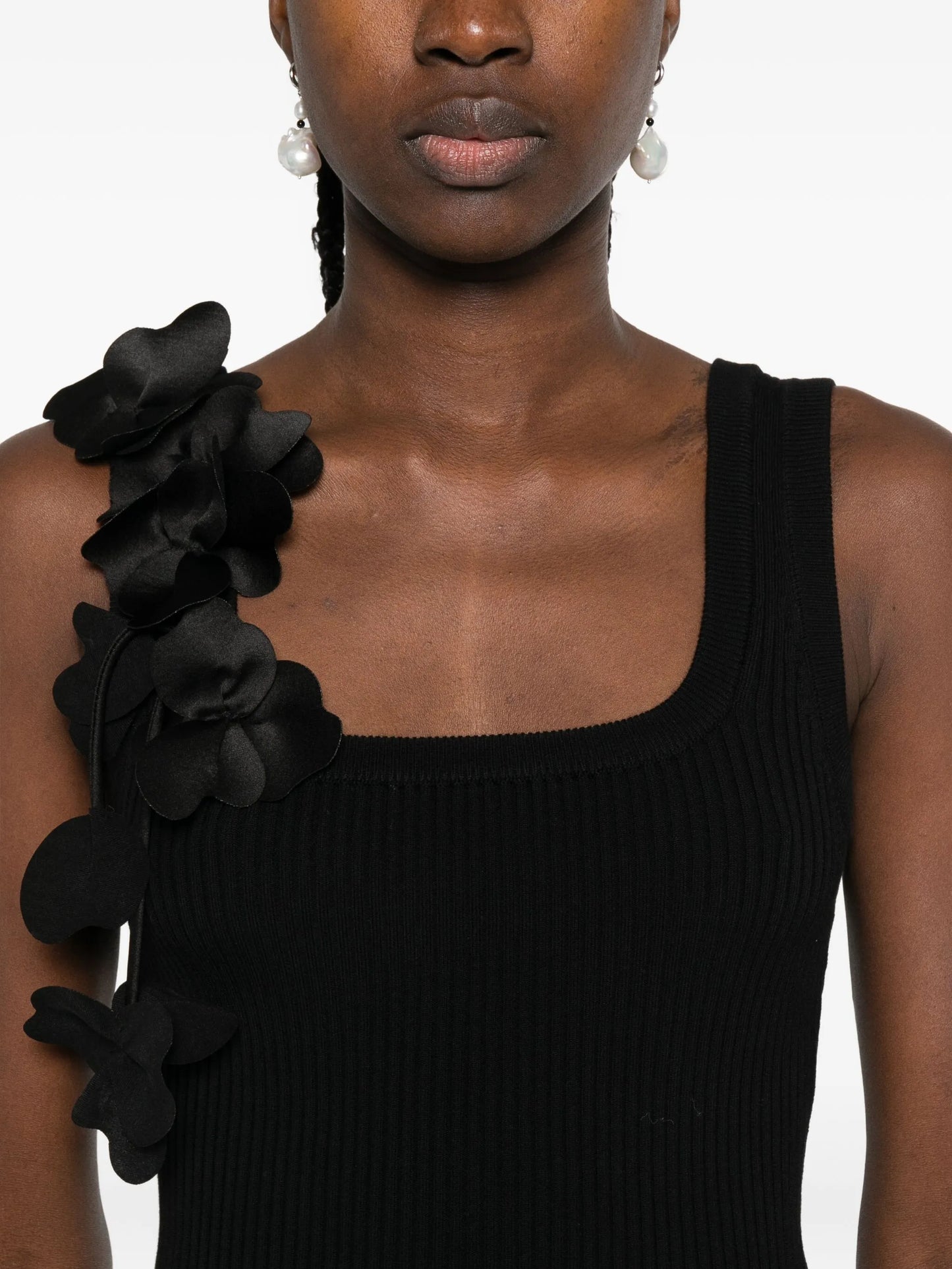 flower-appliqué ribbed tank top