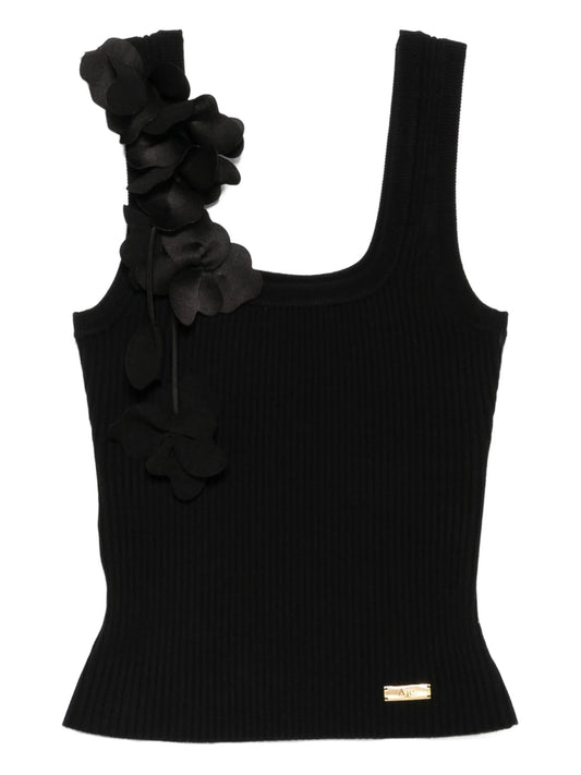 flower-appliqué ribbed tank top