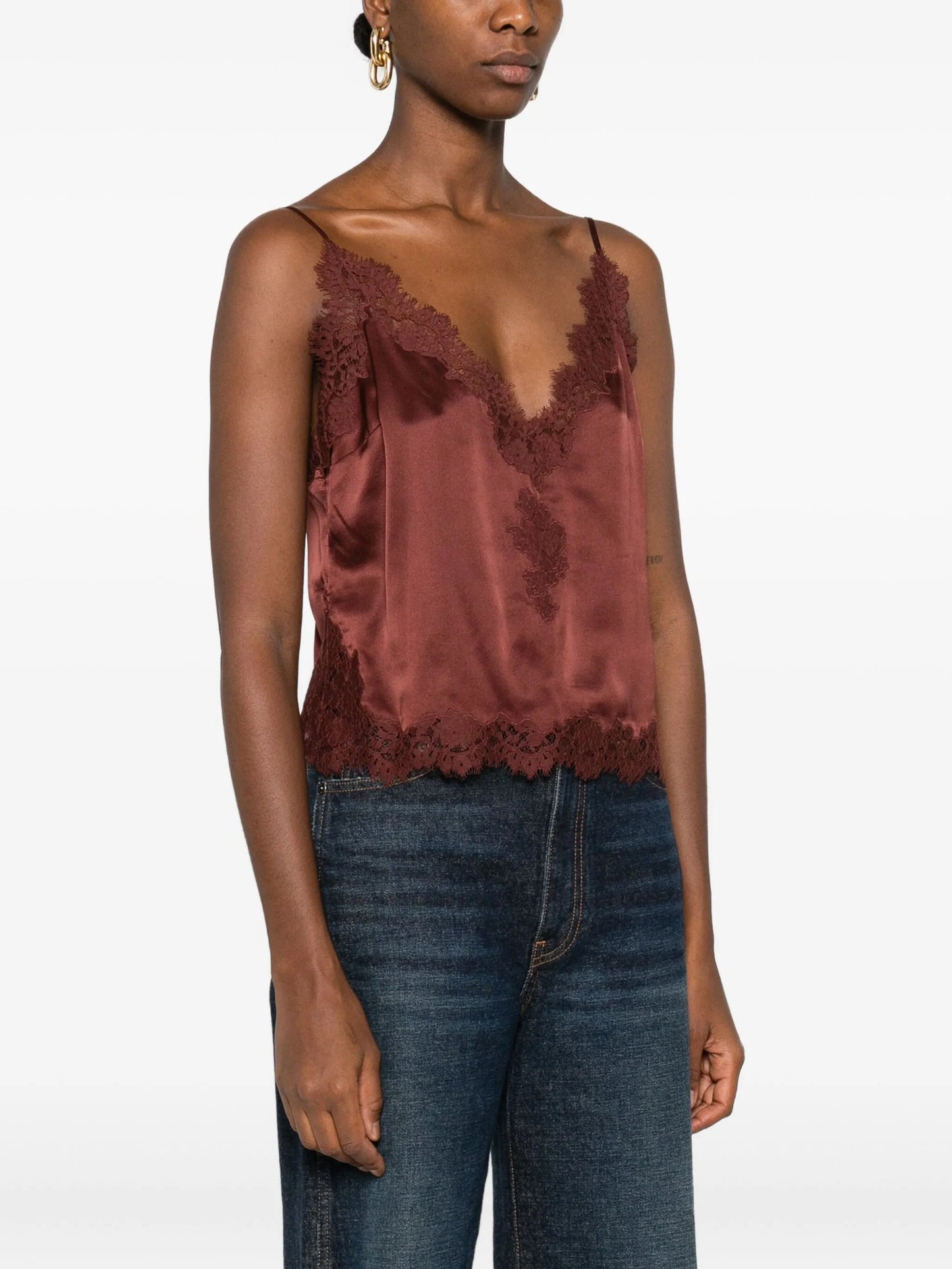 lace-trimmed satin top
