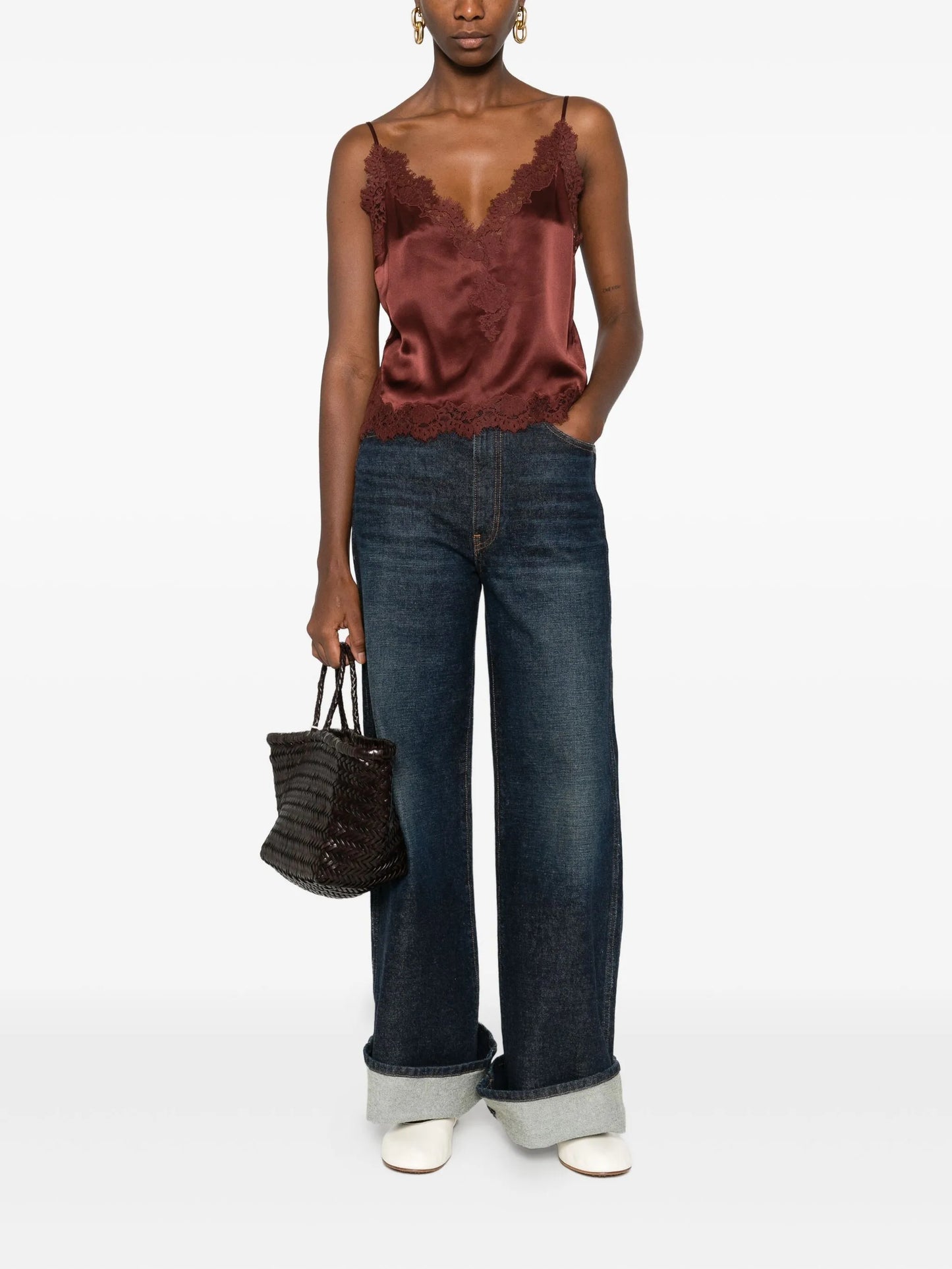 lace-trimmed satin top