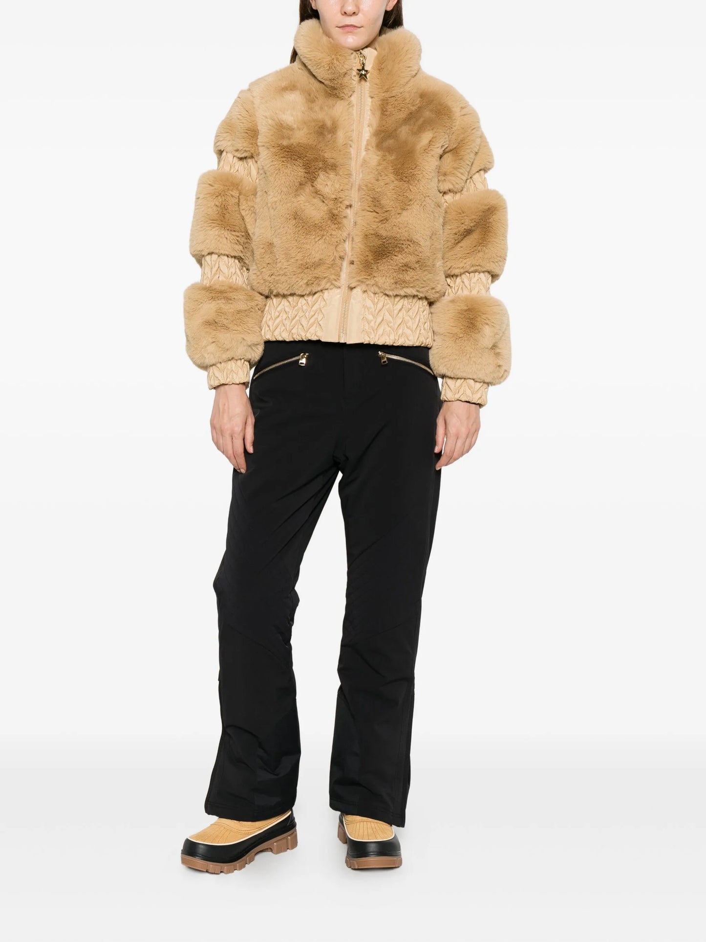 Furry zip-fastening ski jacket