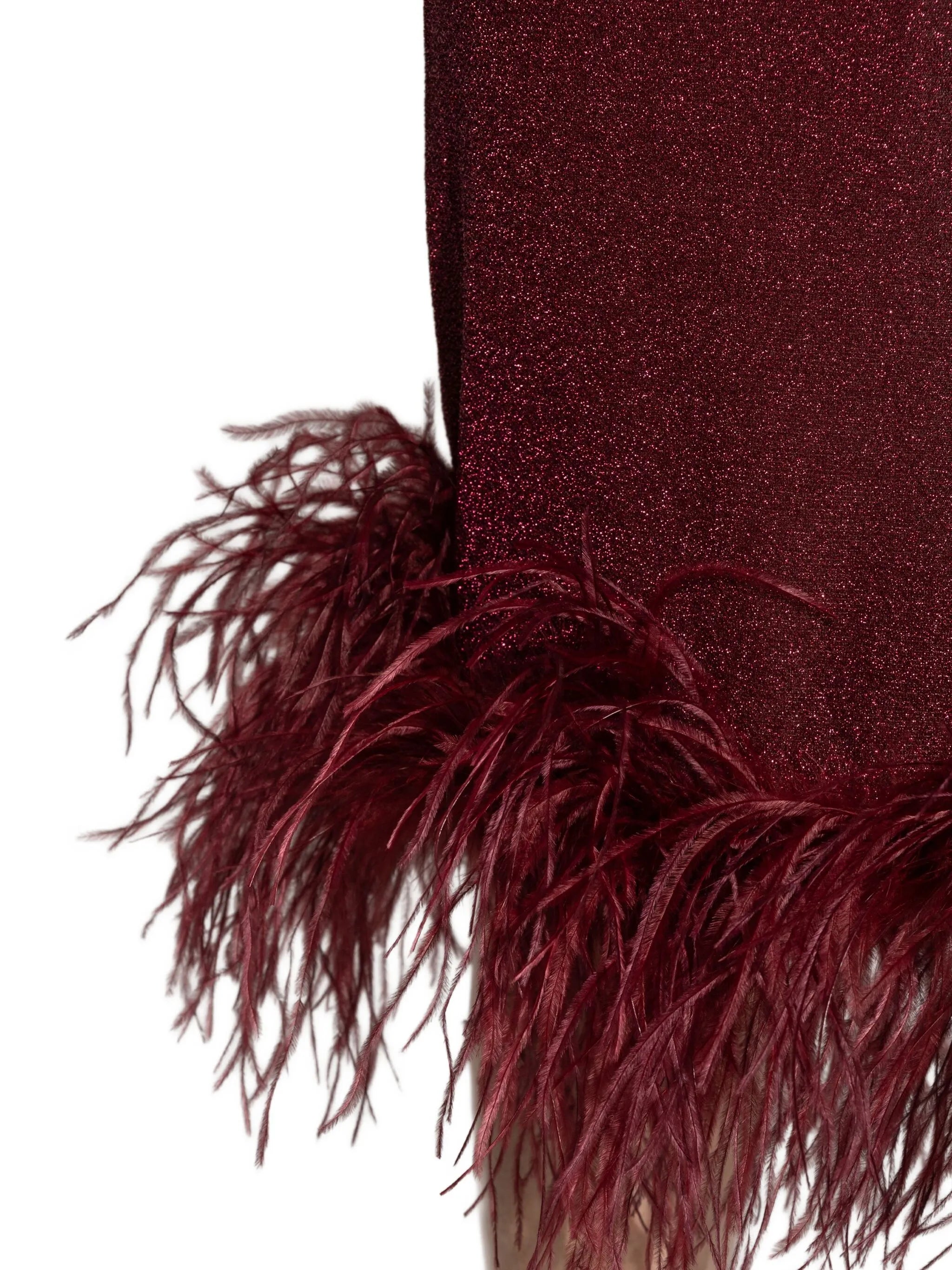 feather-trimmed sparkle midi dress