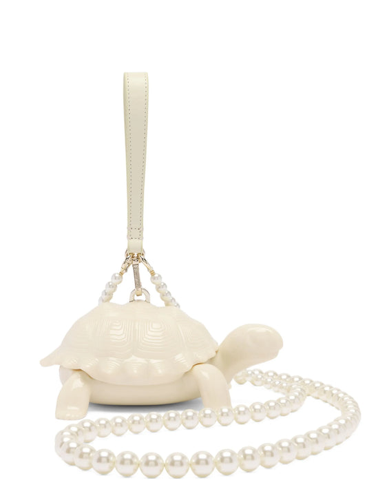 turtle faux-pearl strap clutch bag