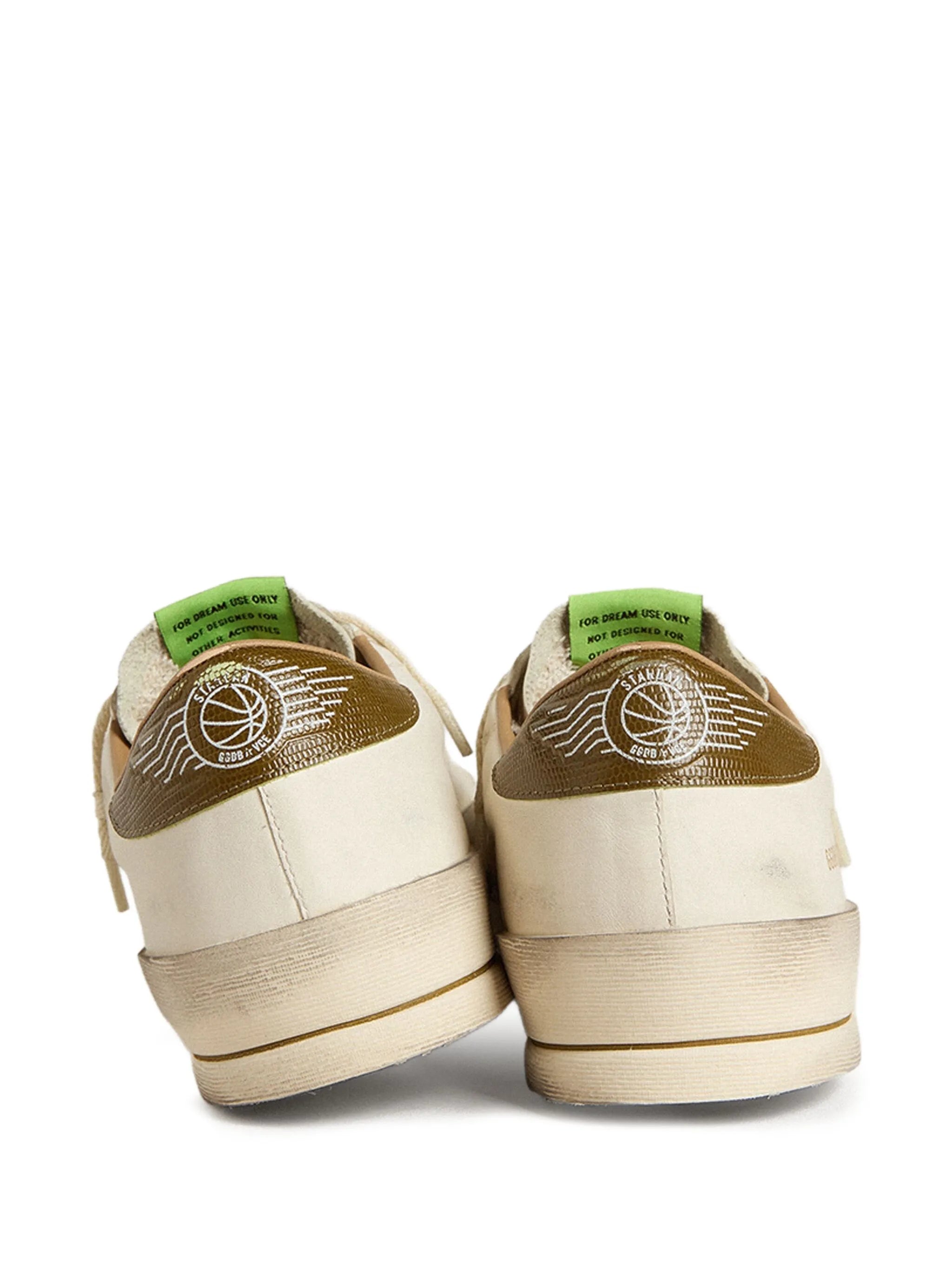 Stardan trainers in white leather with military-green snake-print leather star and heel tab