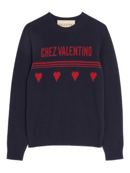 Chez Valentino jacquard-motif wool sweater
