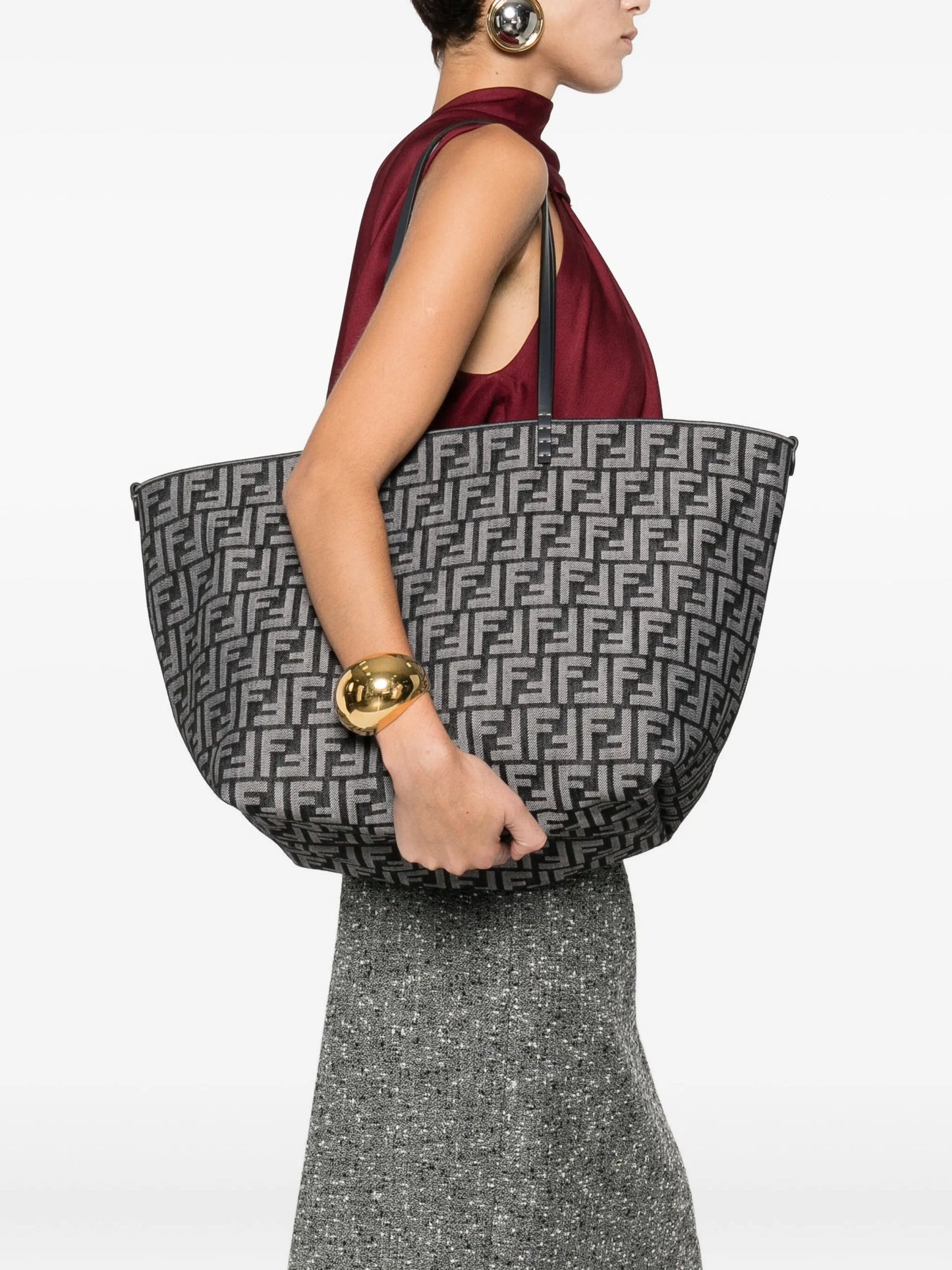 large Roll denim FF-jacquard tote bag