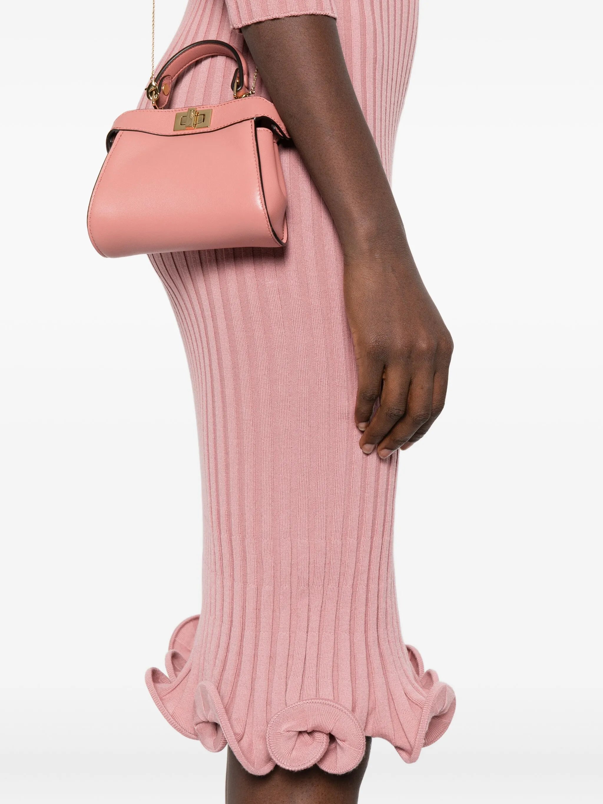 ribbed-knit ruffled midi dress