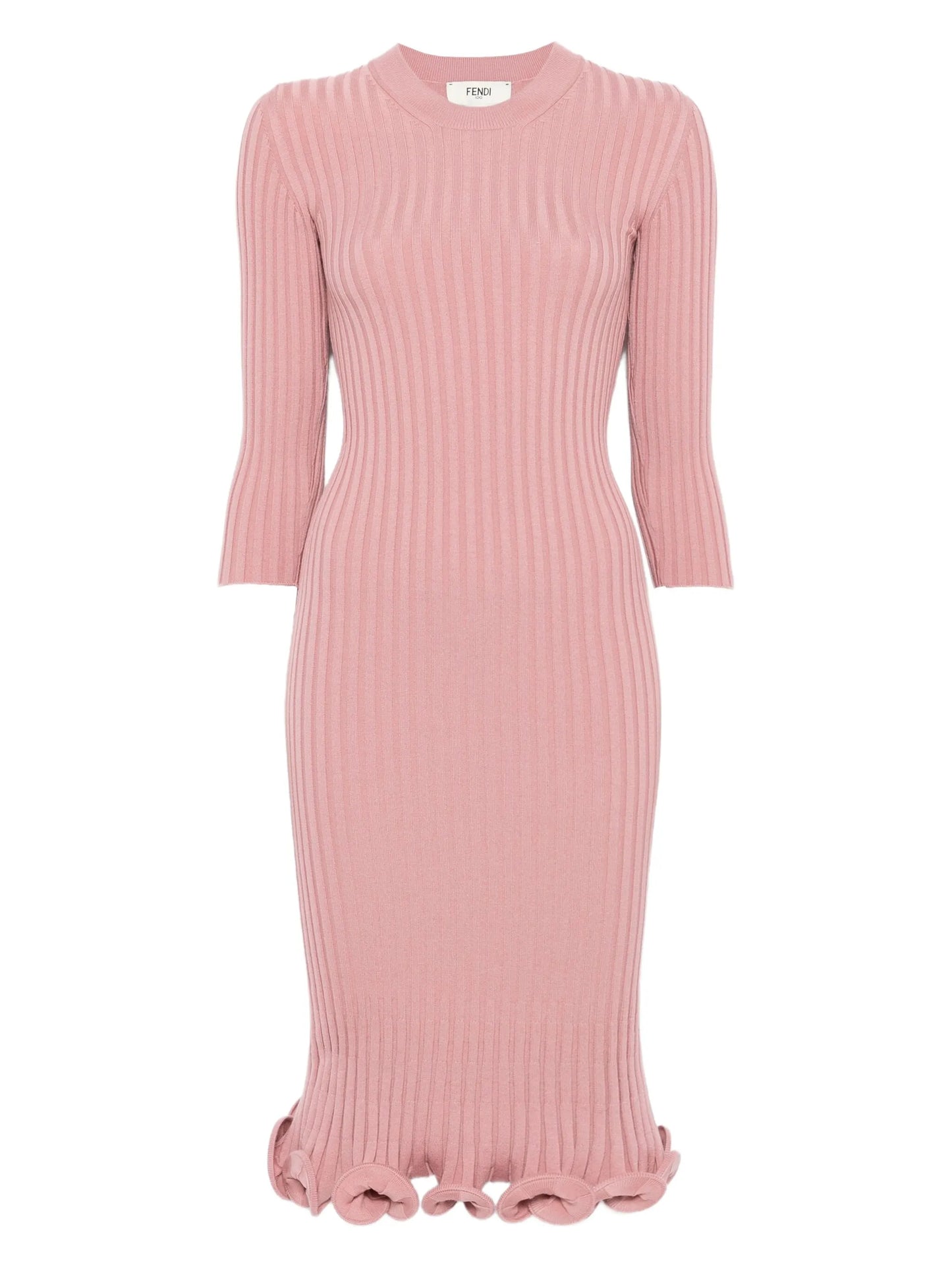 ribbed-knit ruffled midi dress