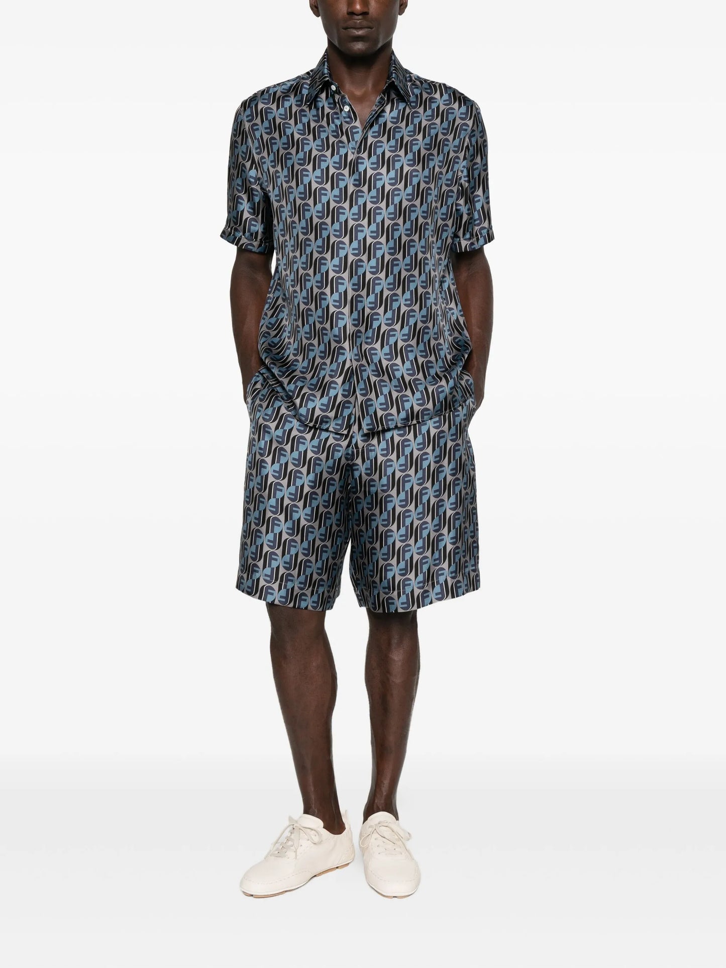 logo-print silk shirt