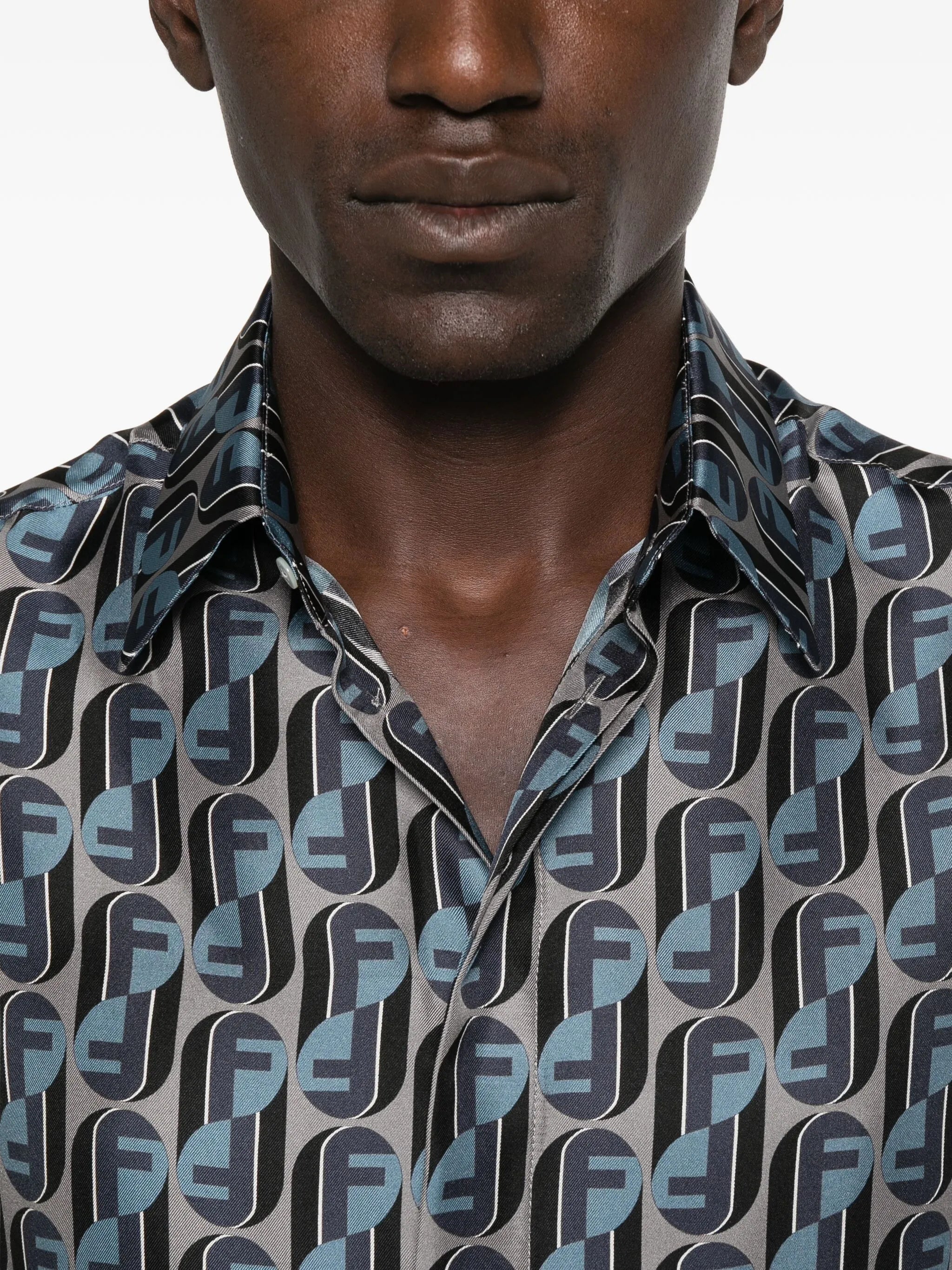 logo-print silk shirt