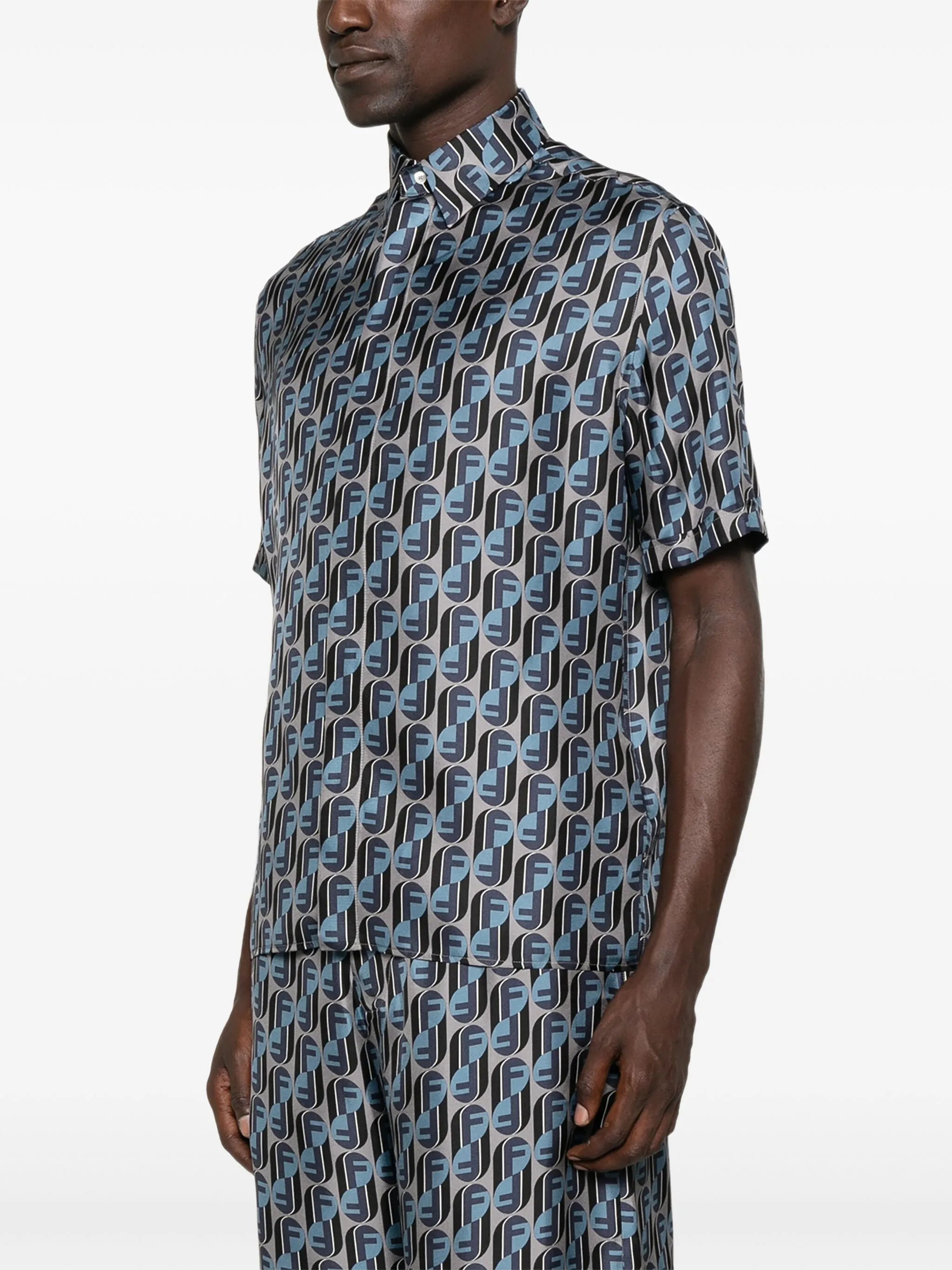 logo-print silk shirt