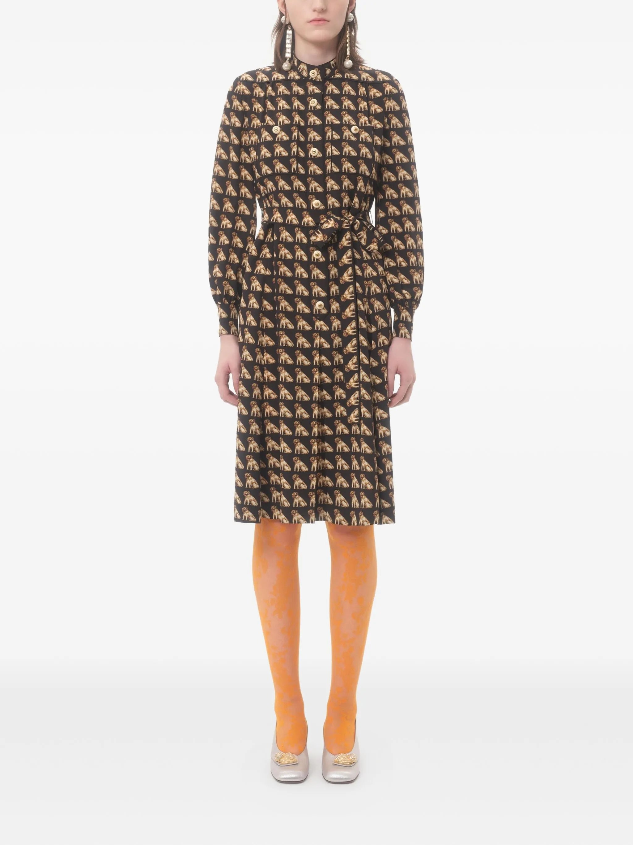 Petit Charles-print crepe de chine midi dress