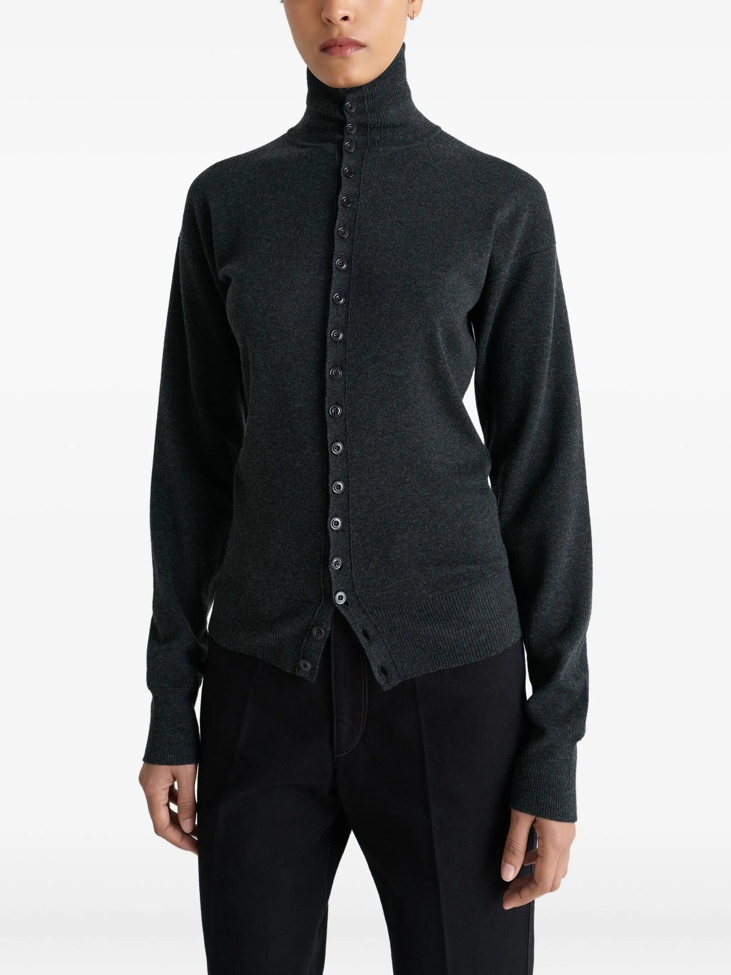high-neck buttoned cardigan