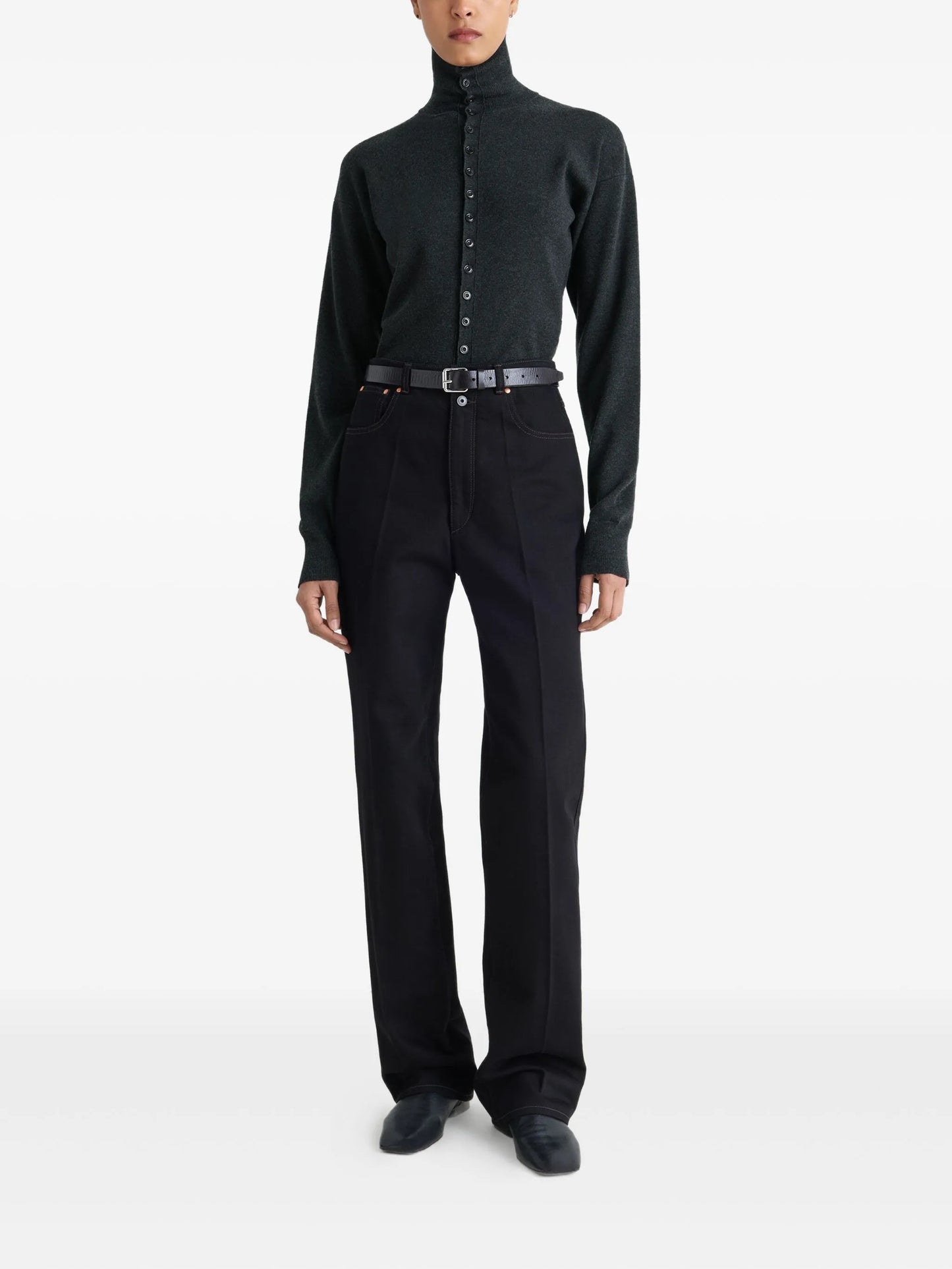 high-neck buttoned cardigan