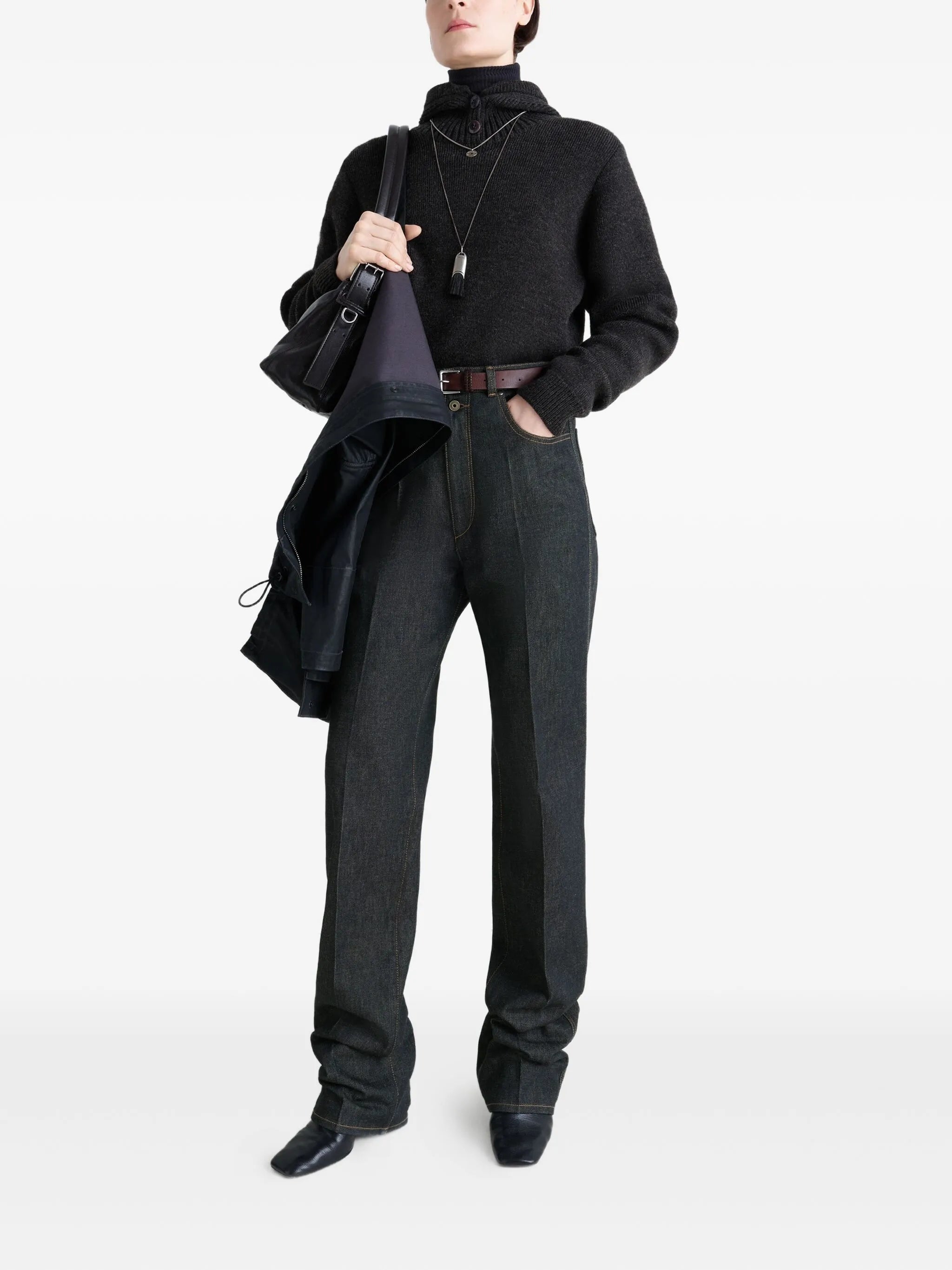 high-waisted pleated trousers
