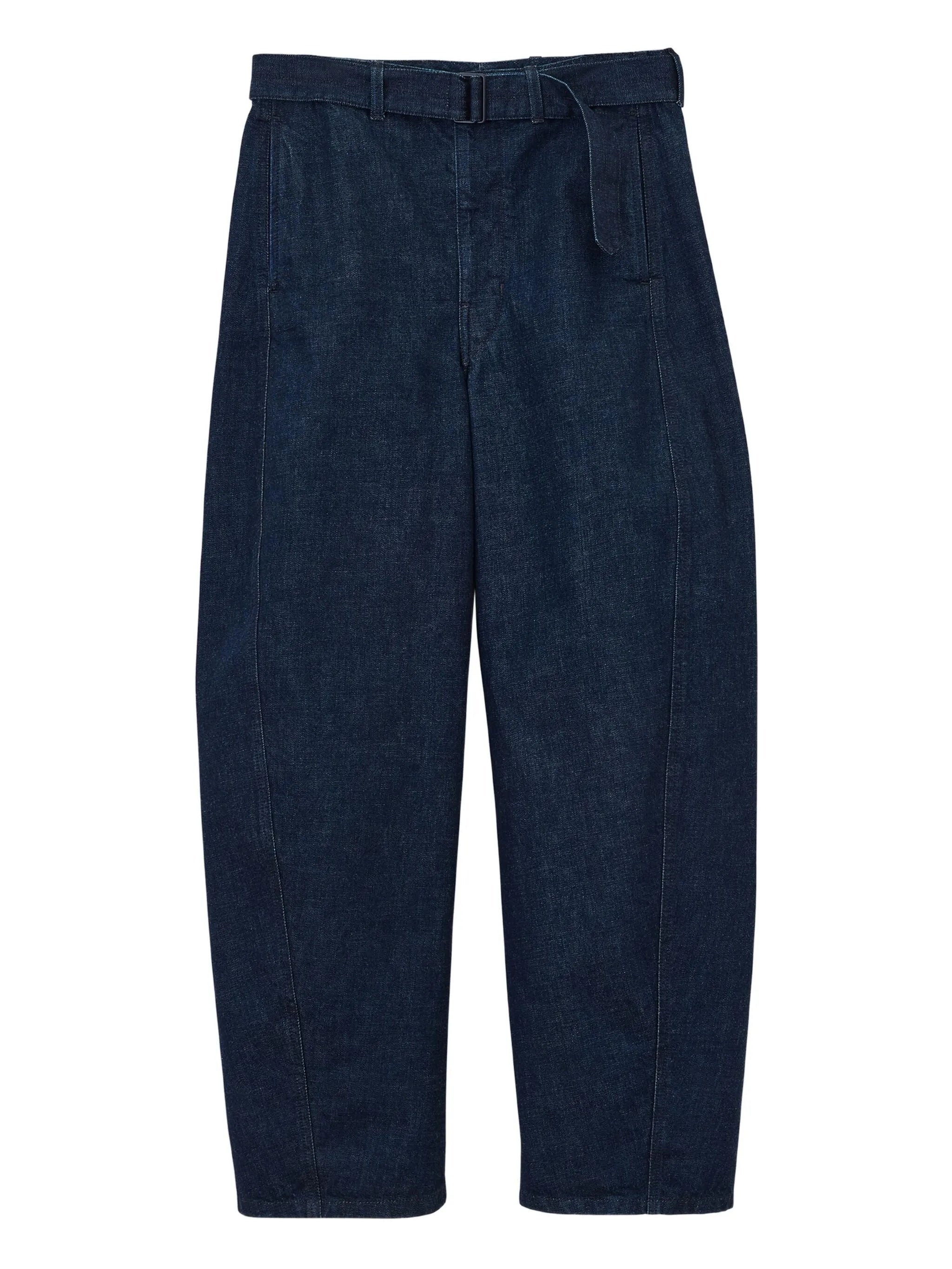 belted twisted denim trousers