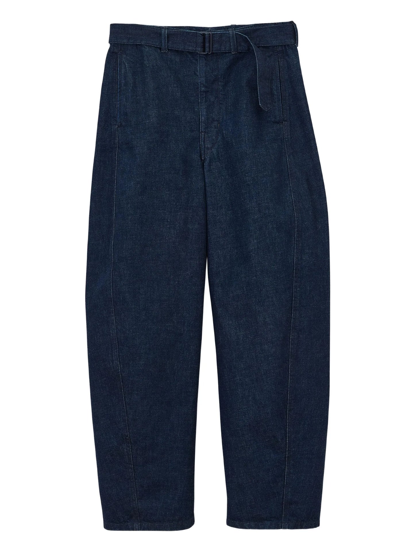 belted twisted denim trousers