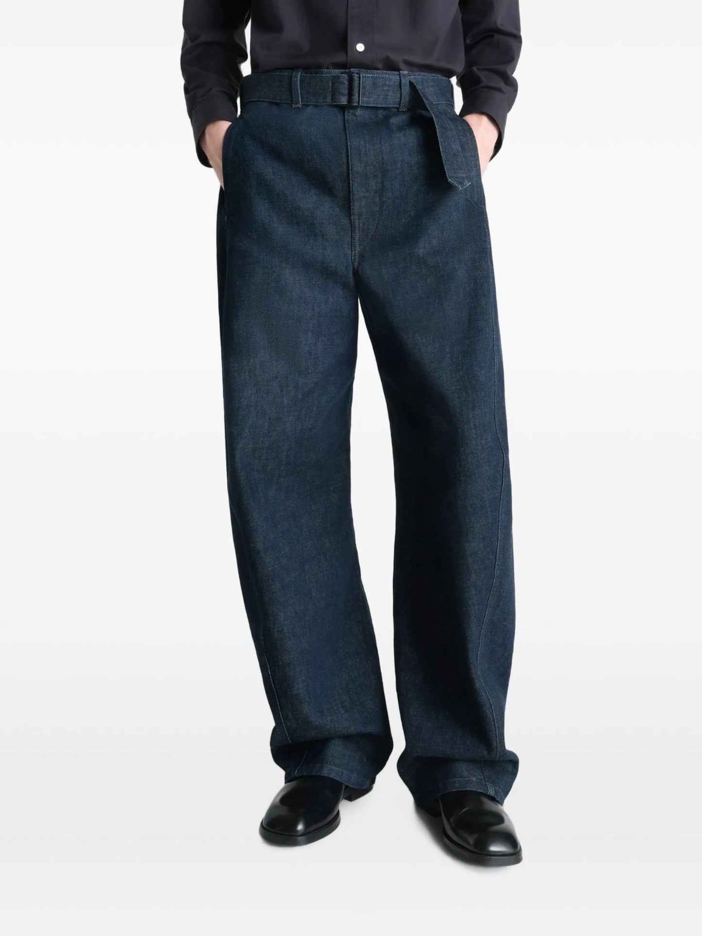 belted twisted denim jeans