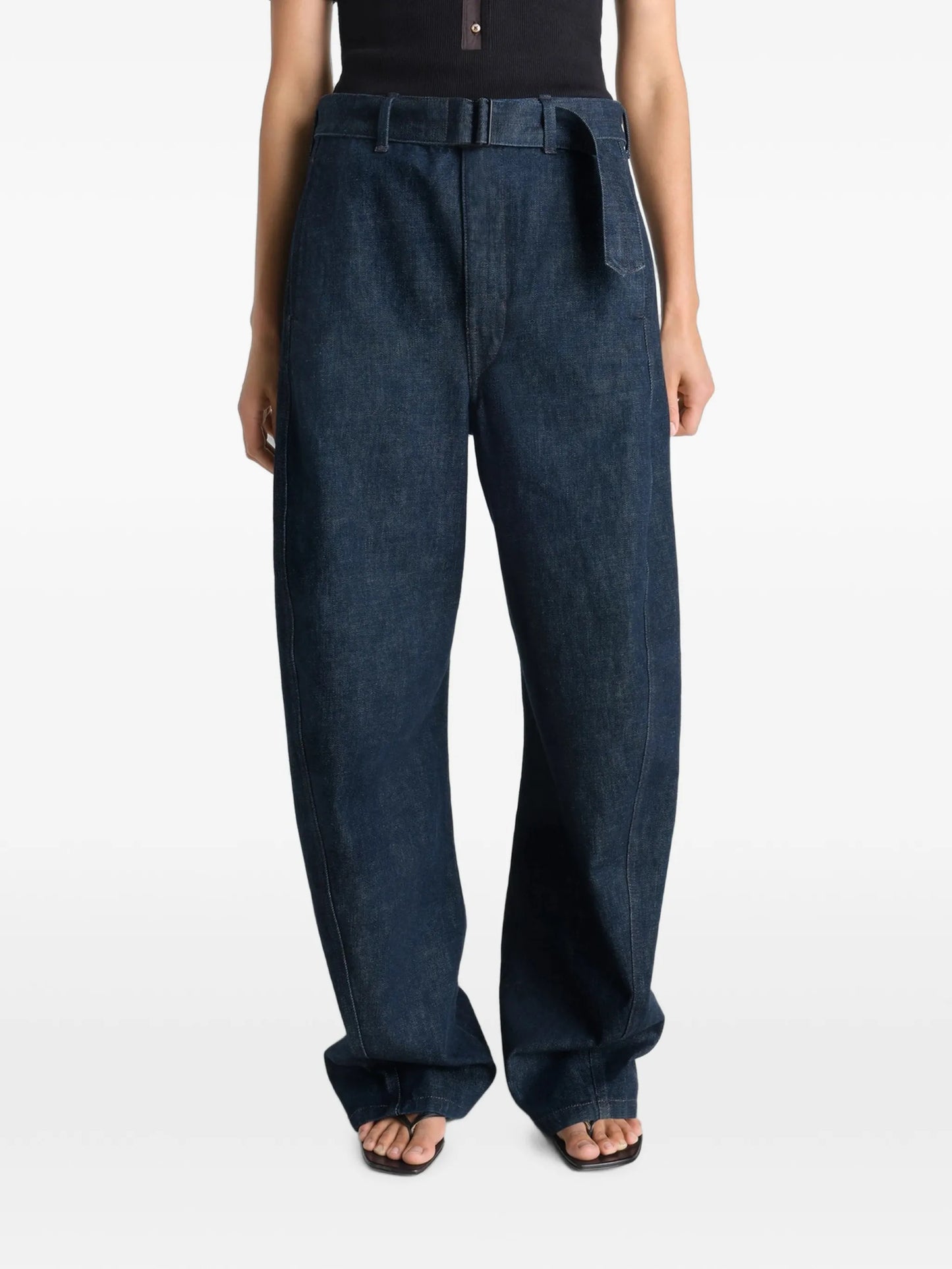 belted twisted denim jeans