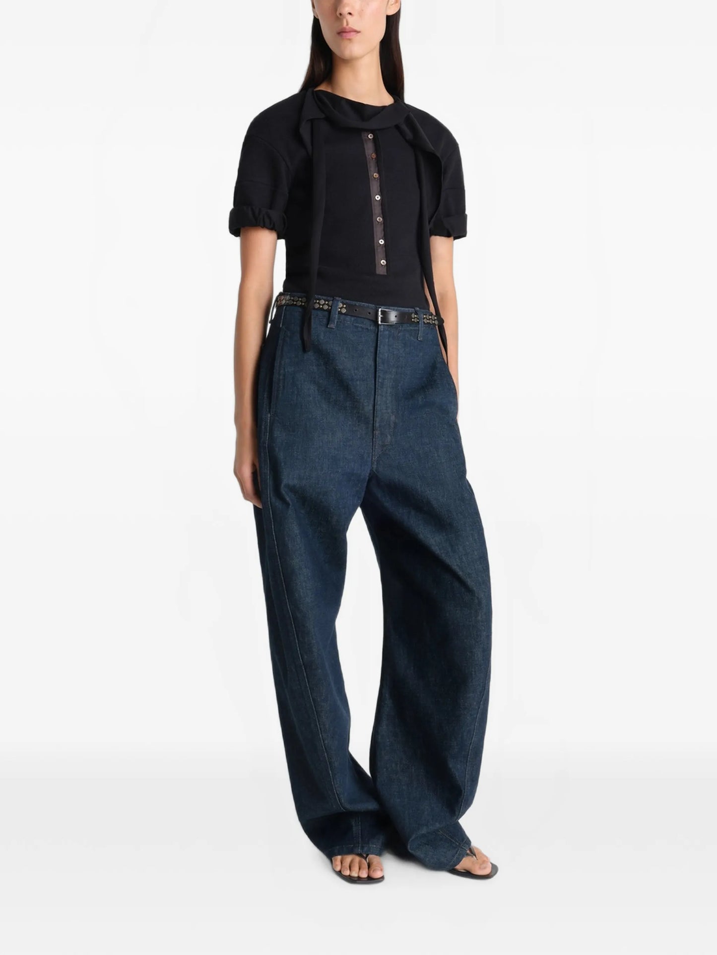 belted twisted denim jeans