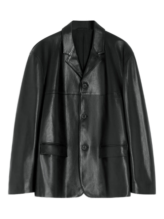 tailored single-breasted leather jacket