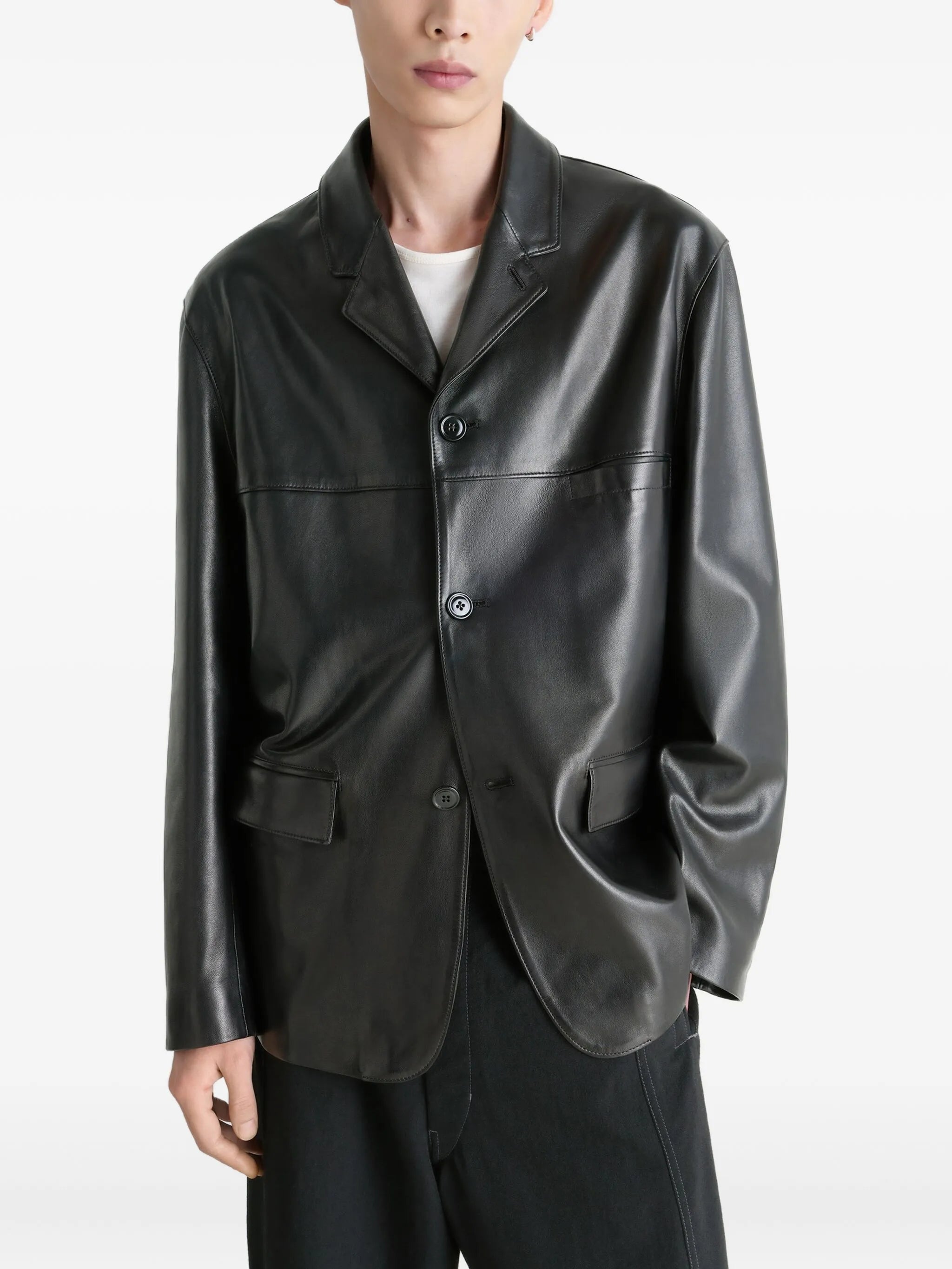 tailored single-breasted leather jacket