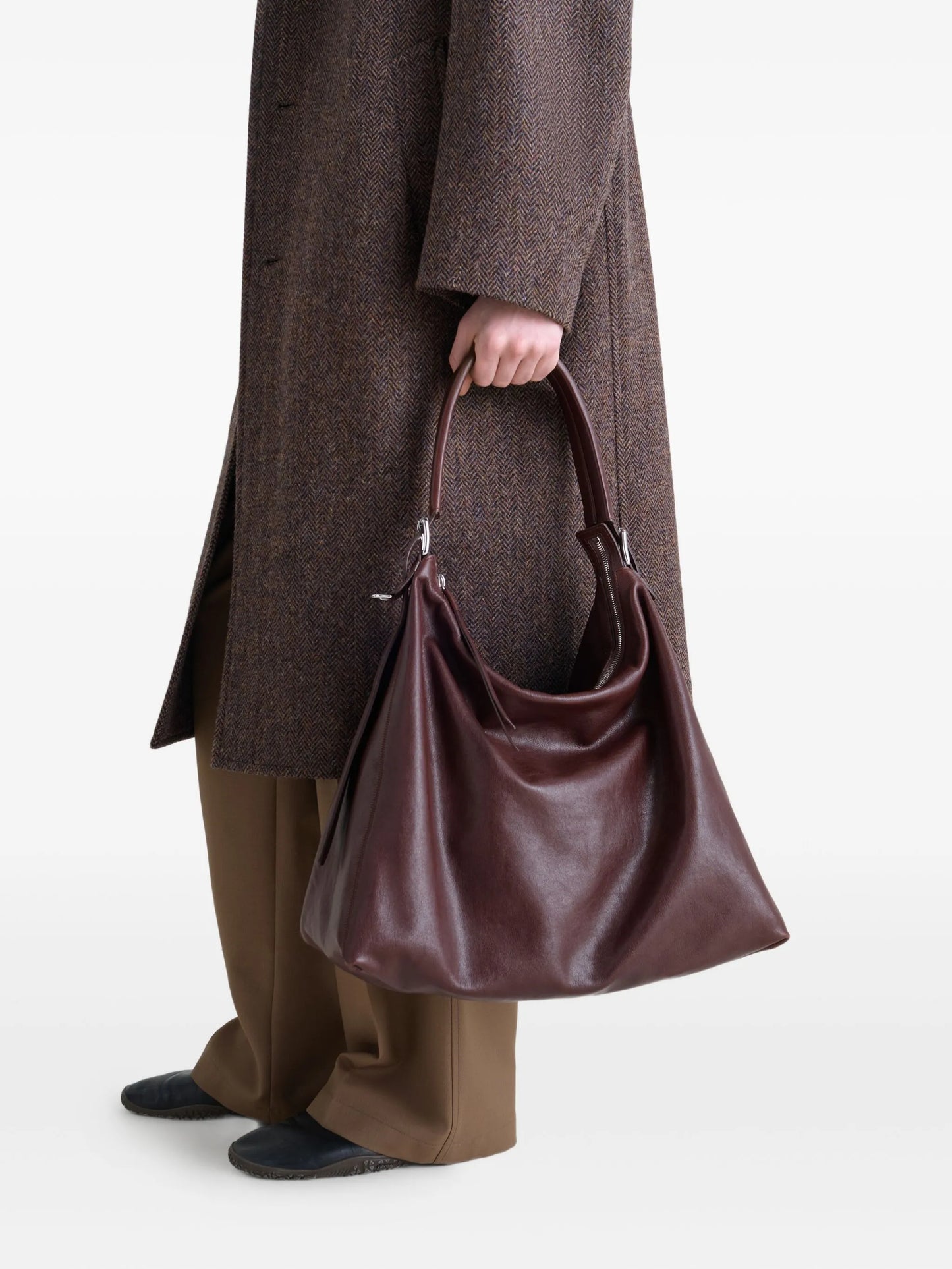 belted leather tote bag