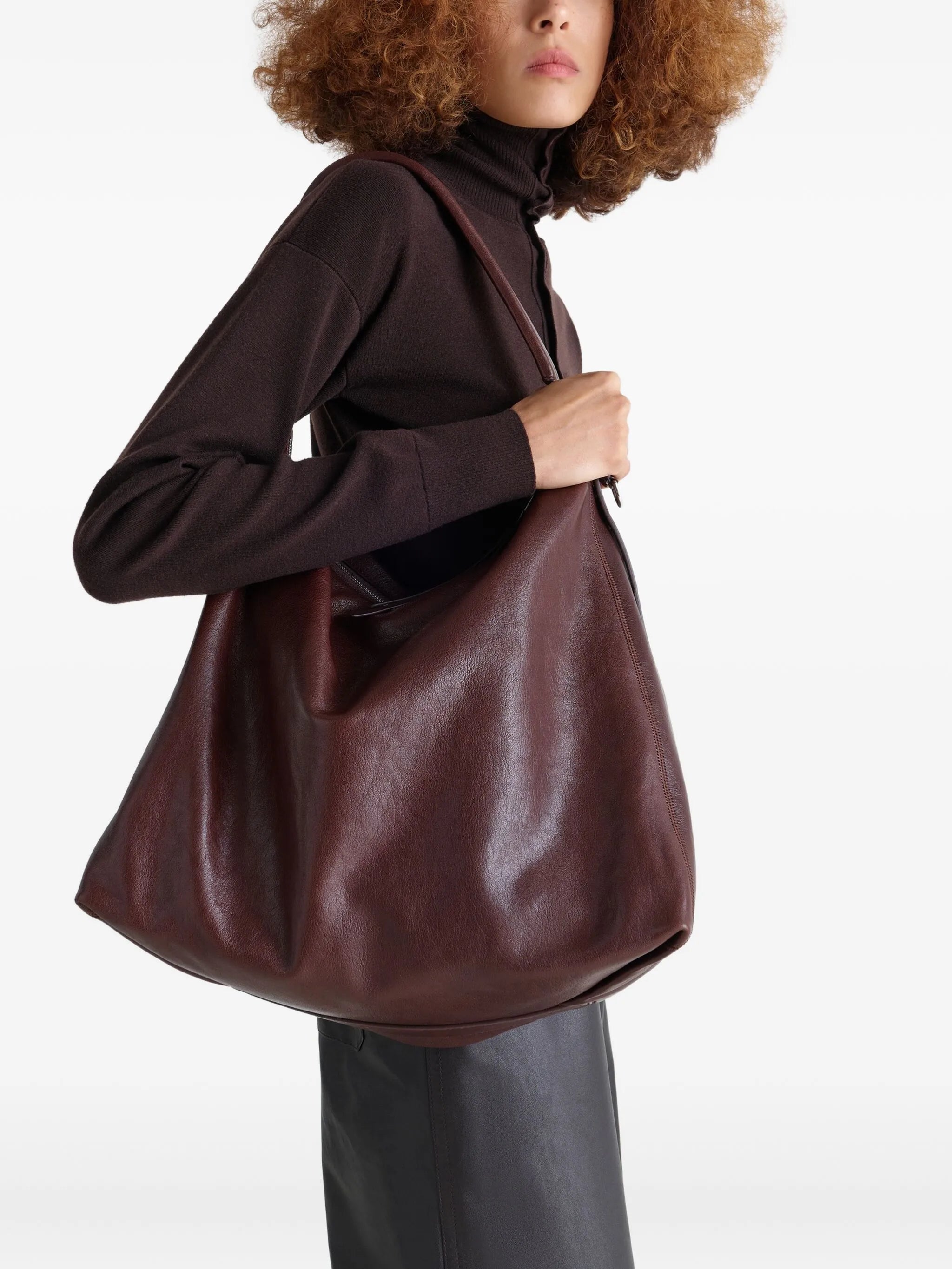 belted leather tote bag