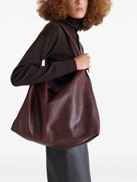 belted leather tote bag
