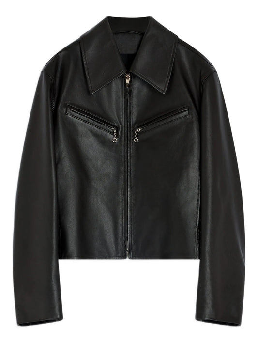 zip-front leather jacket