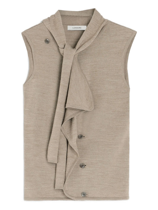 tie-neck asymmetrical-design knitted top