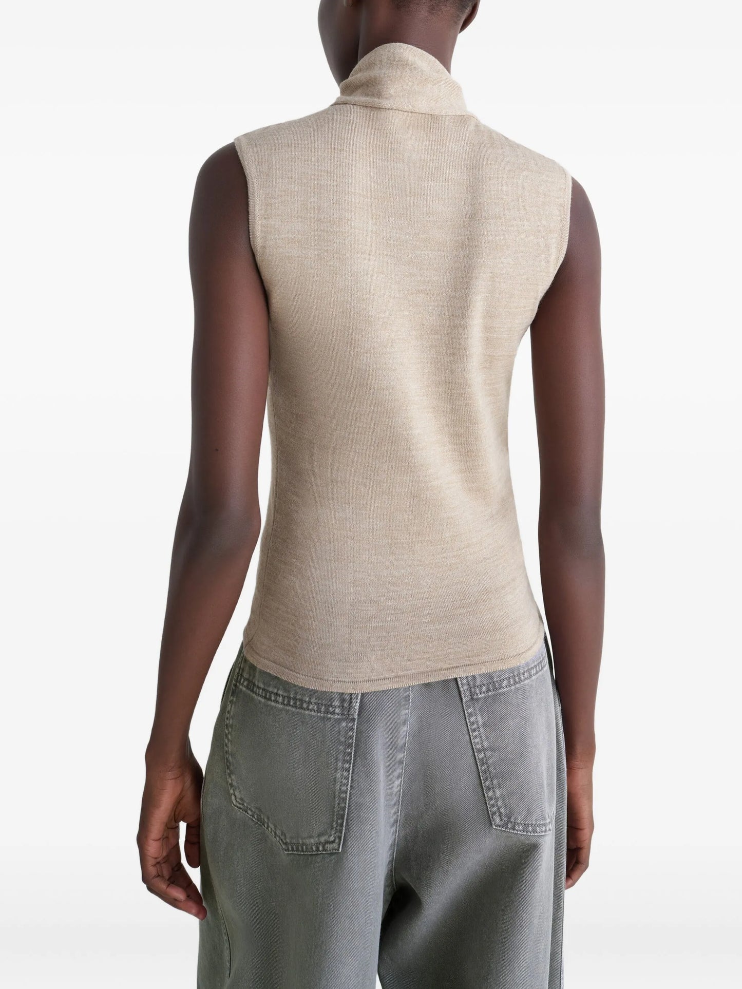 tie-neck asymmetrical-design knitted top