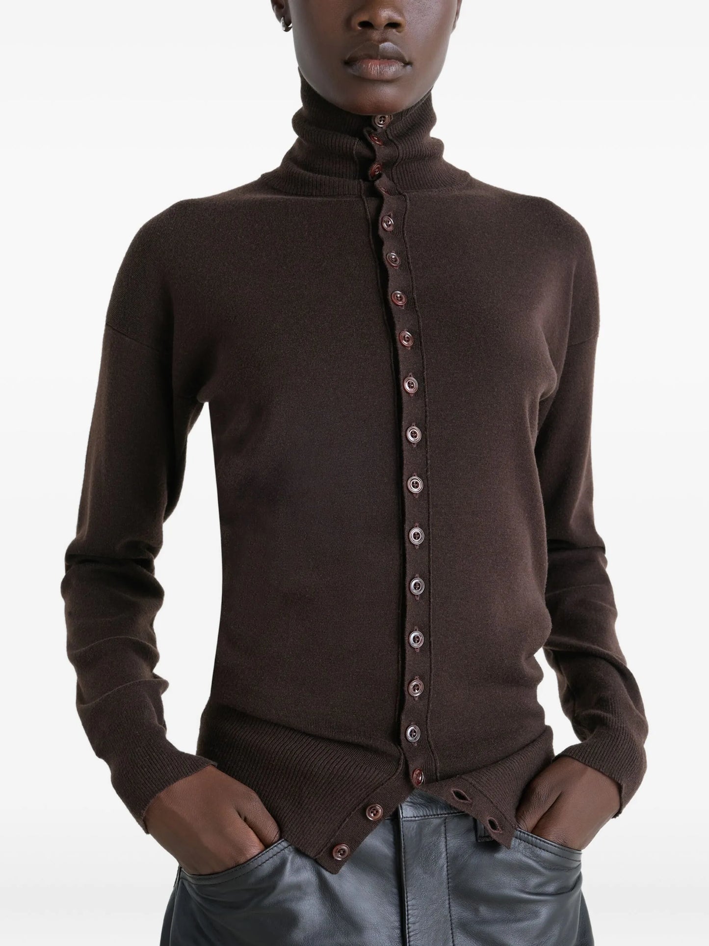 high-neck cardigan