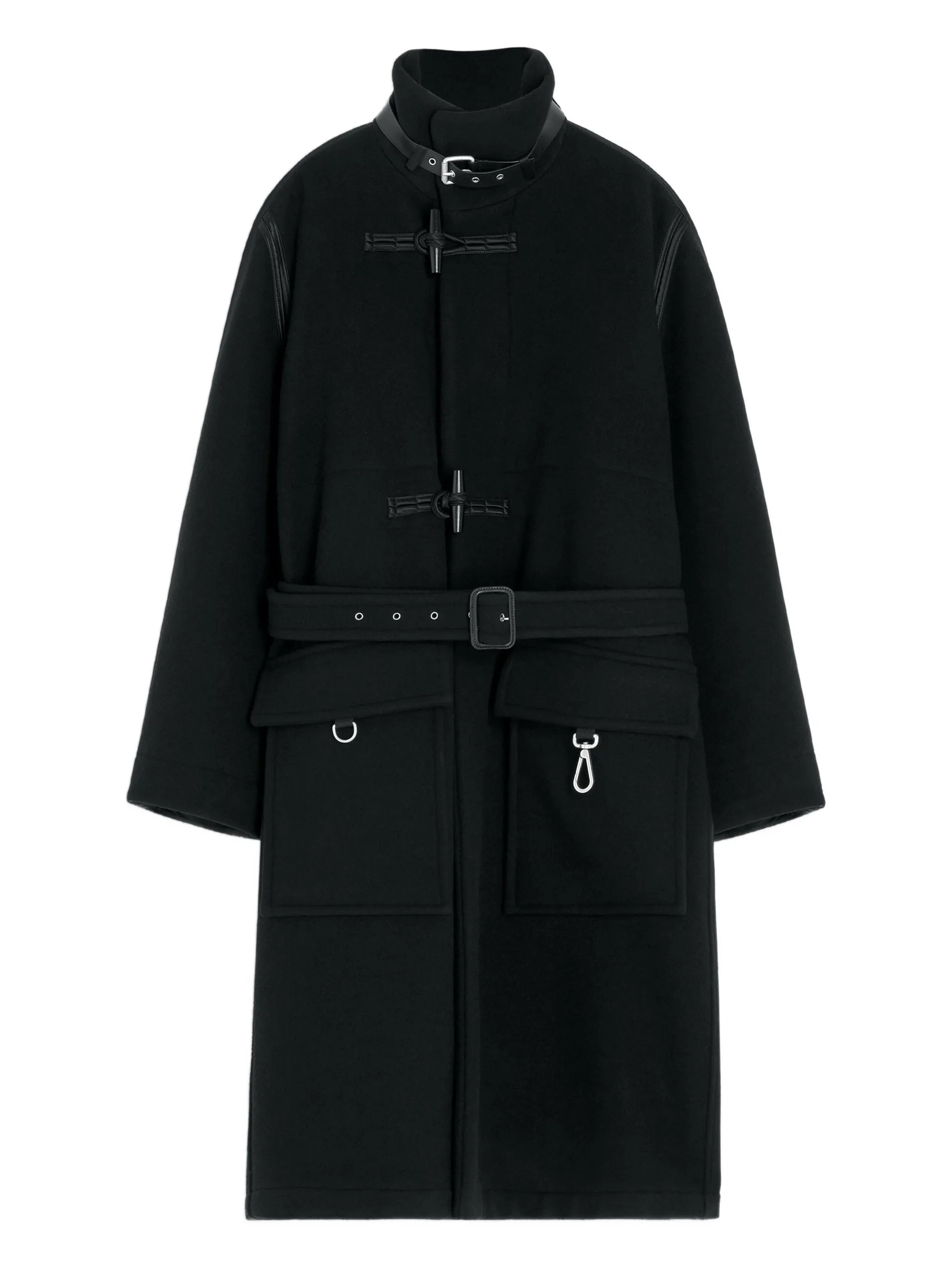 belted toggle-fastening coat