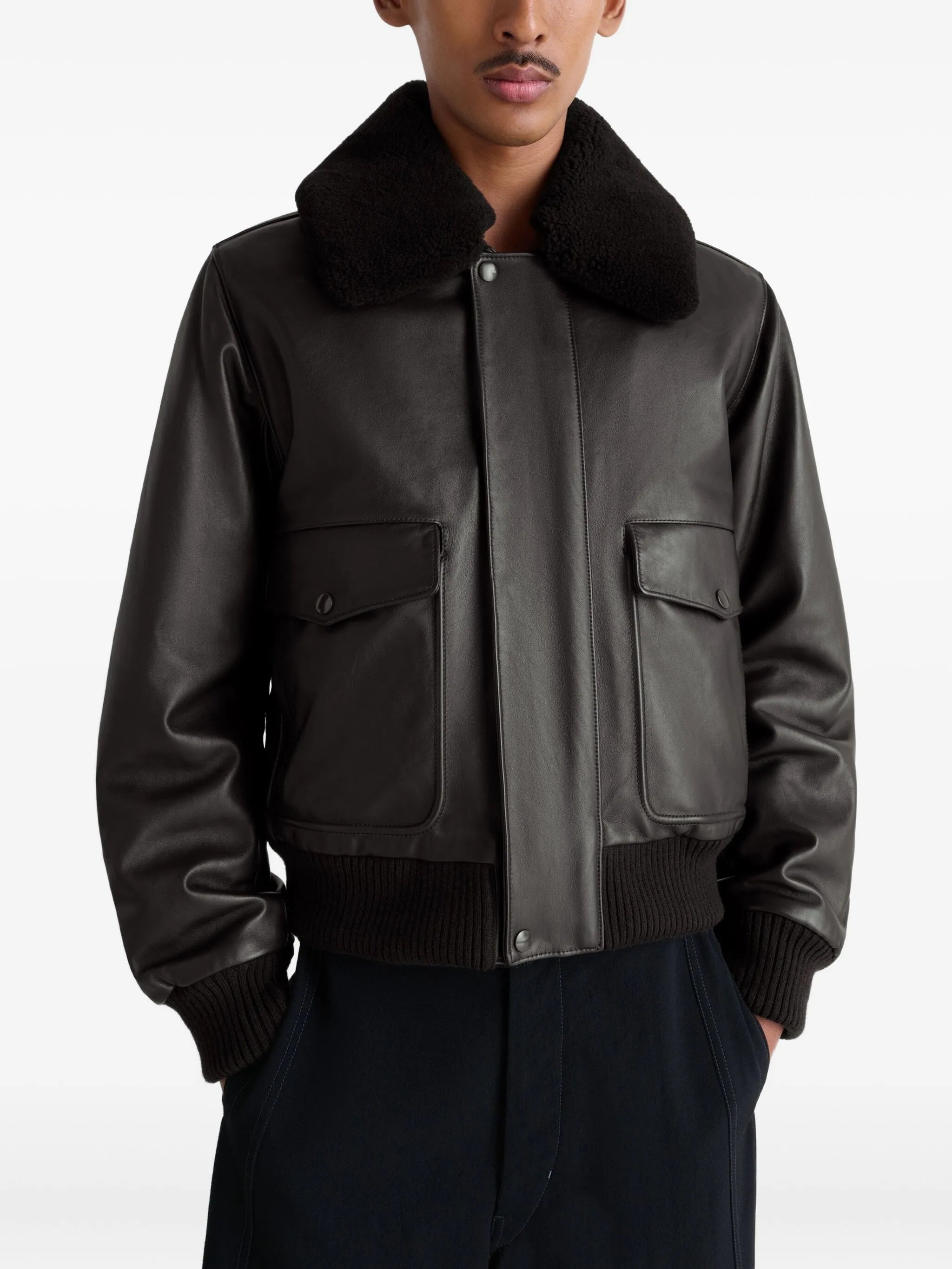 fur-collar leather jacket