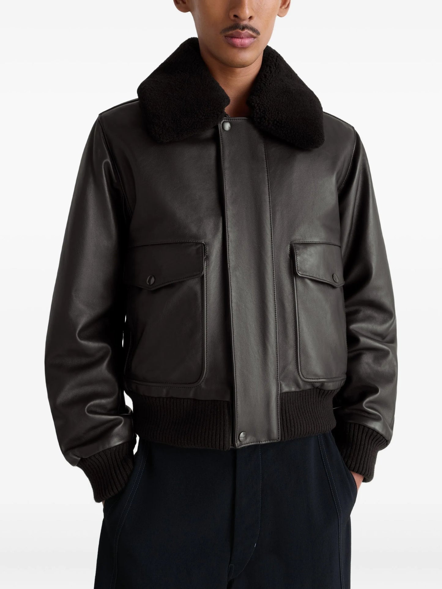 fur-collar leather jacket