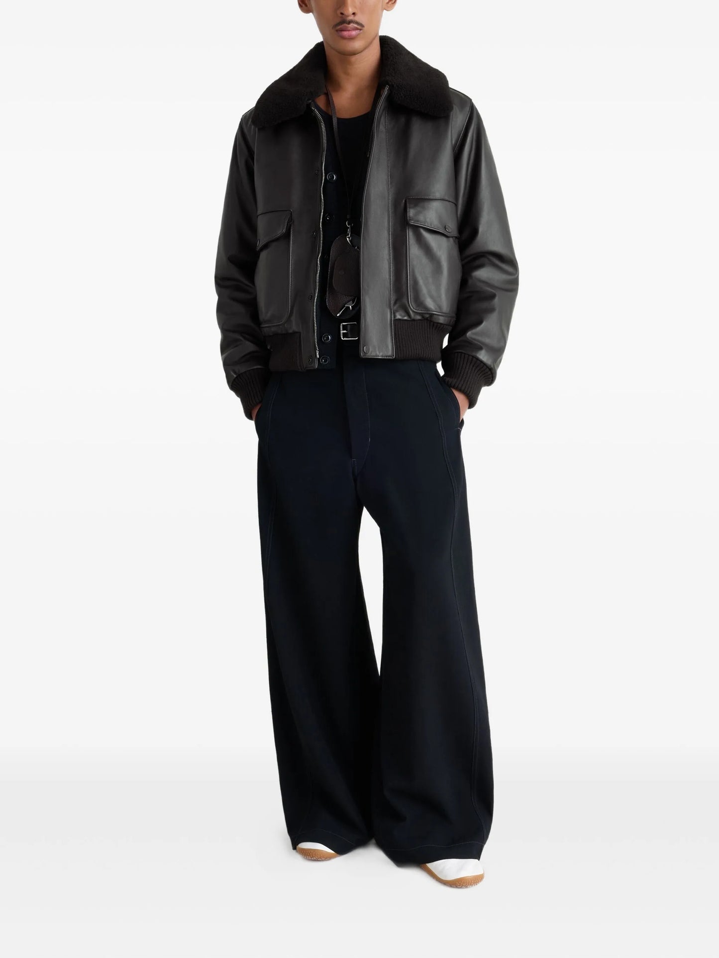 fur-collar leather jacket