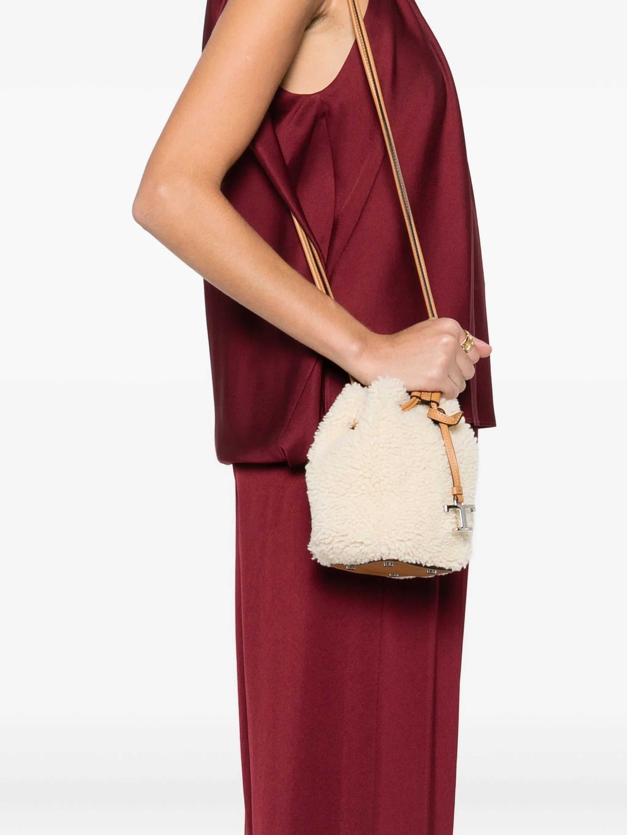 shearling bucket bag