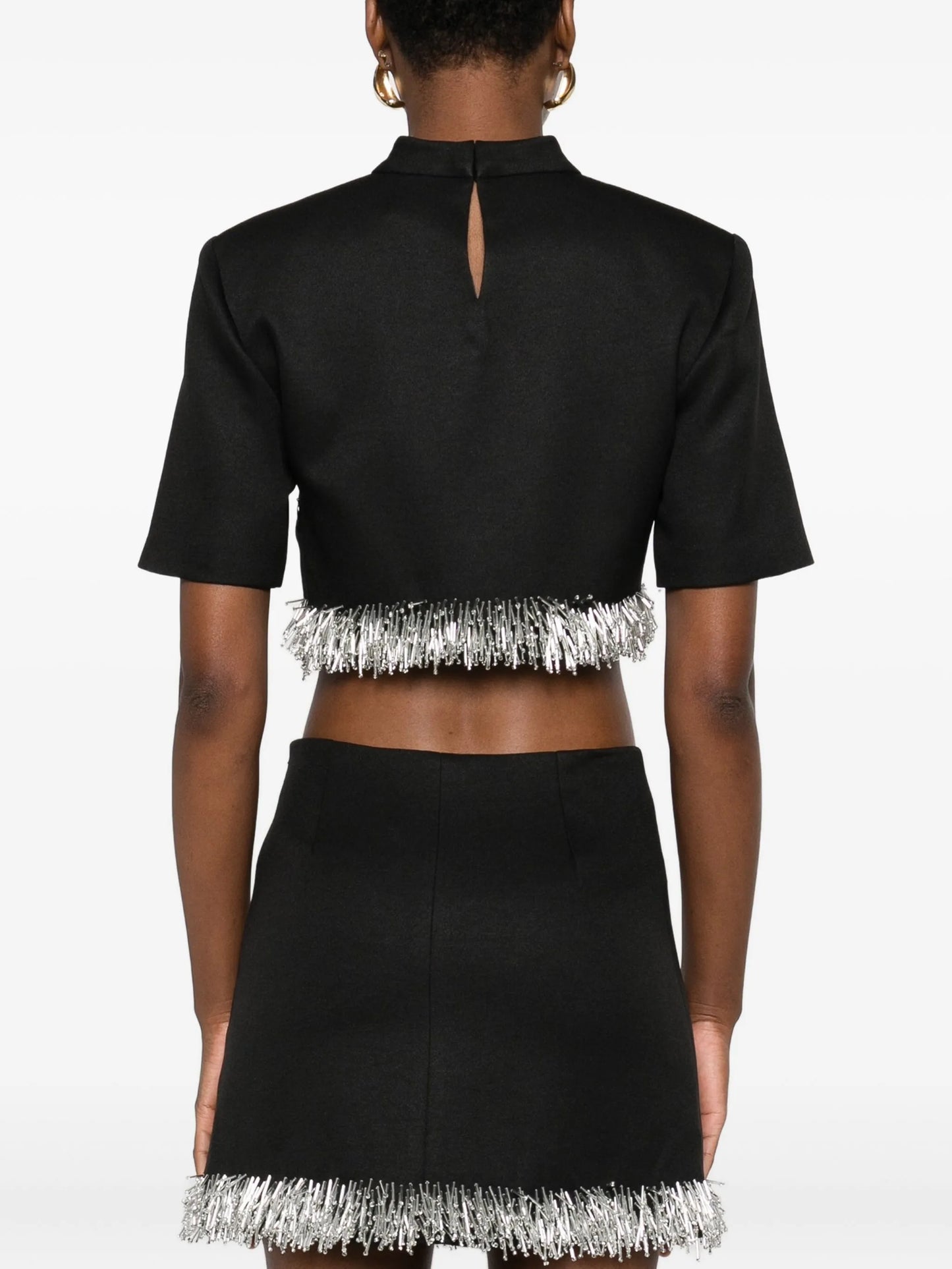 fringe-trimmed short-sleeve top