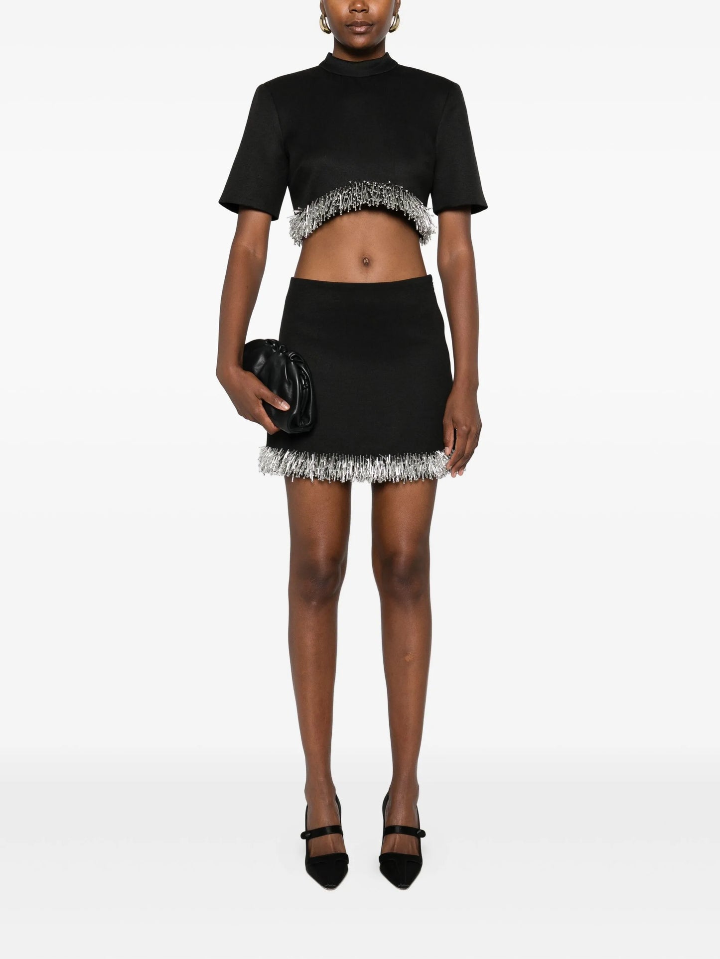 fringe-trimmed short-sleeve top