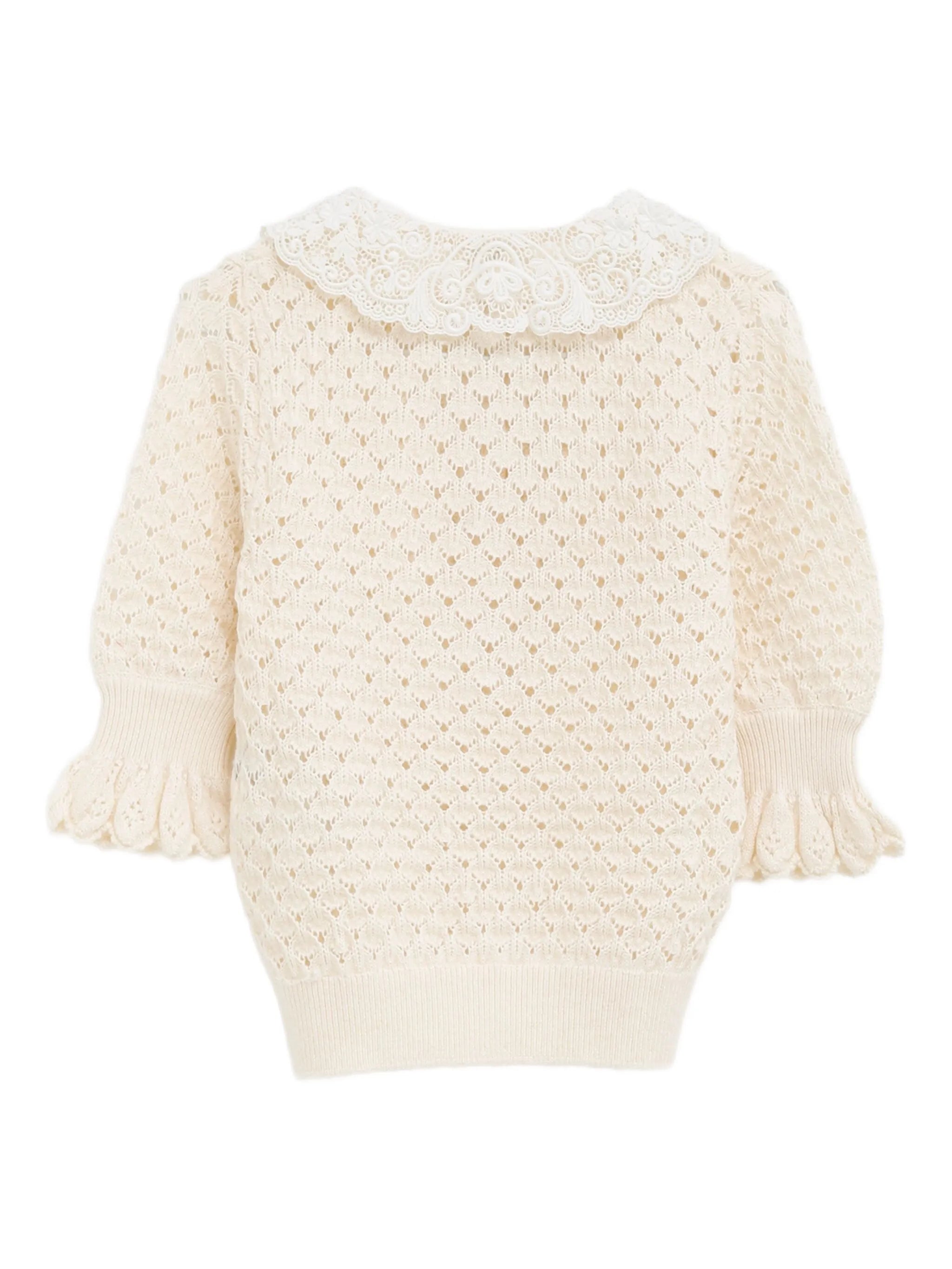 lace-collar open-knit sweater