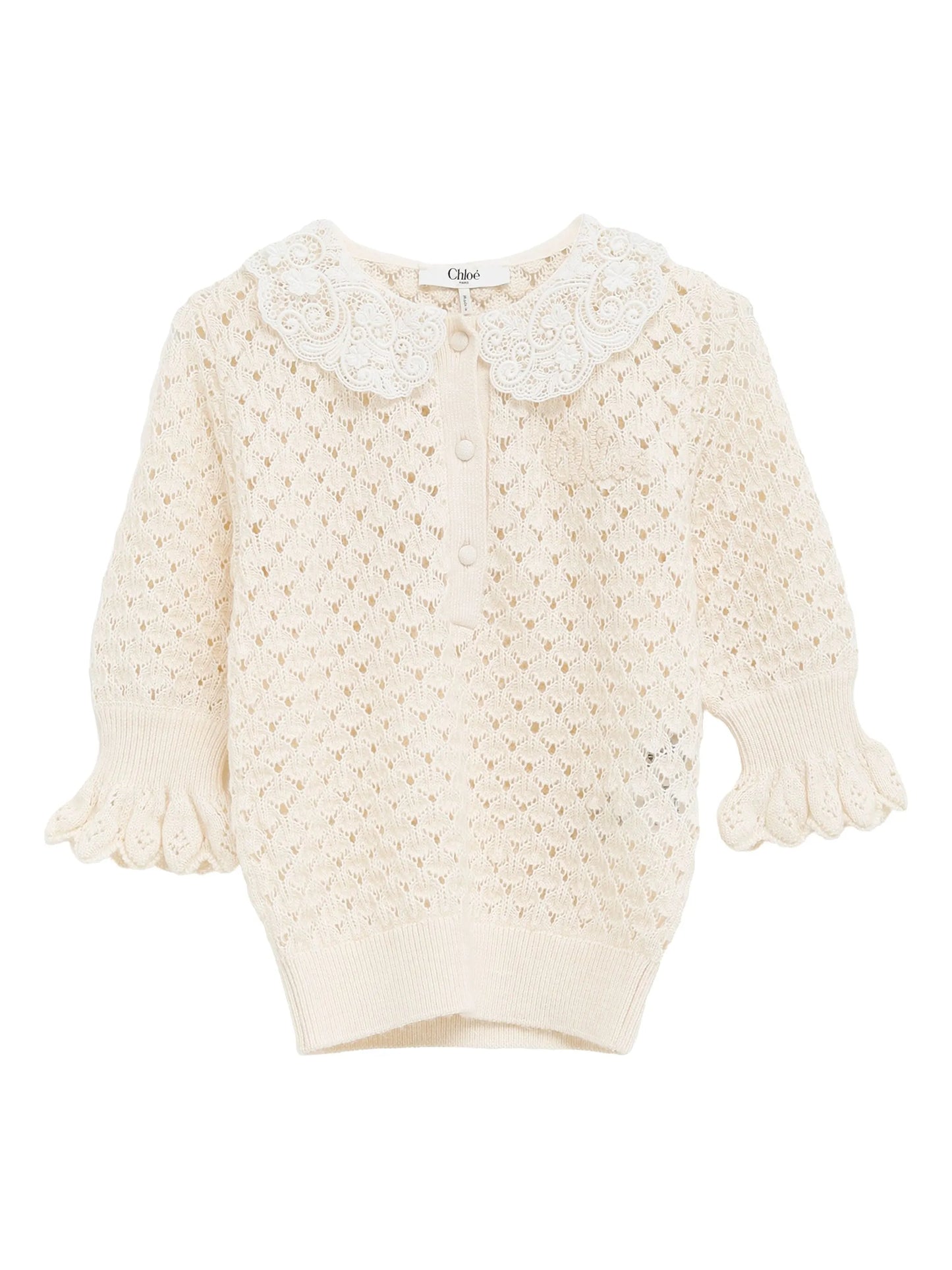 lace-collar open-knit sweater