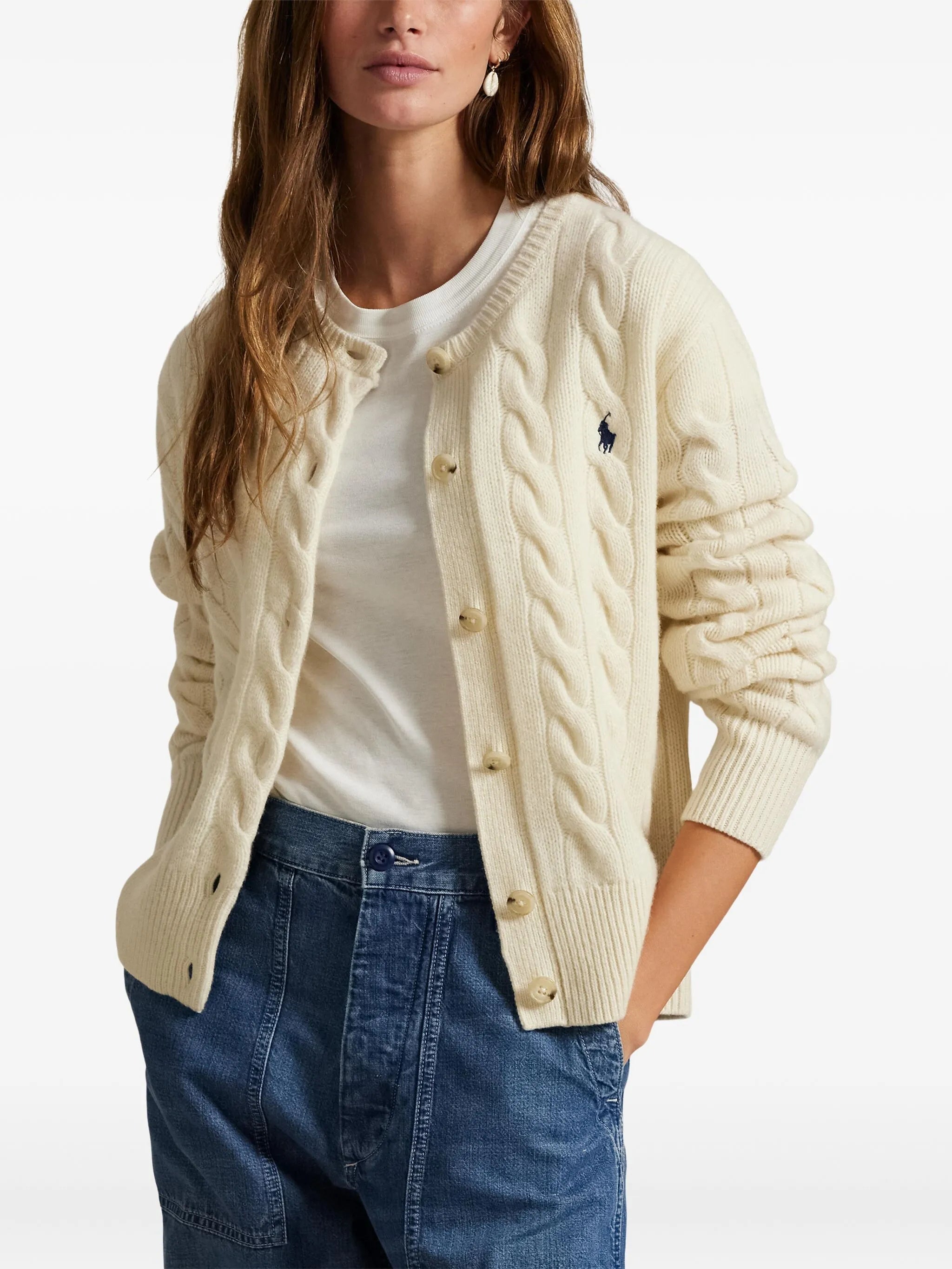 cable-knit wool-cashmere cardigan