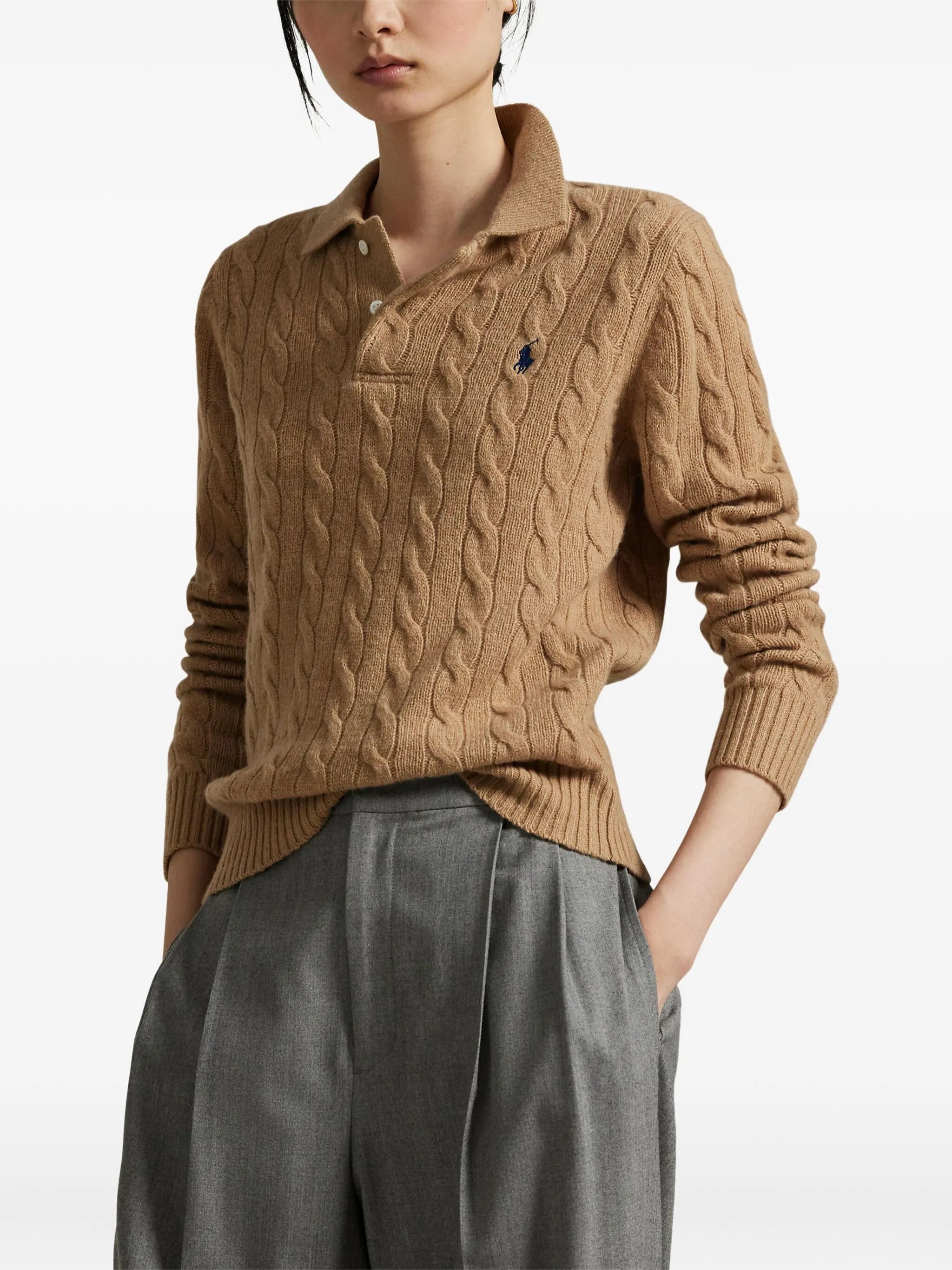cable-knit polo sweater