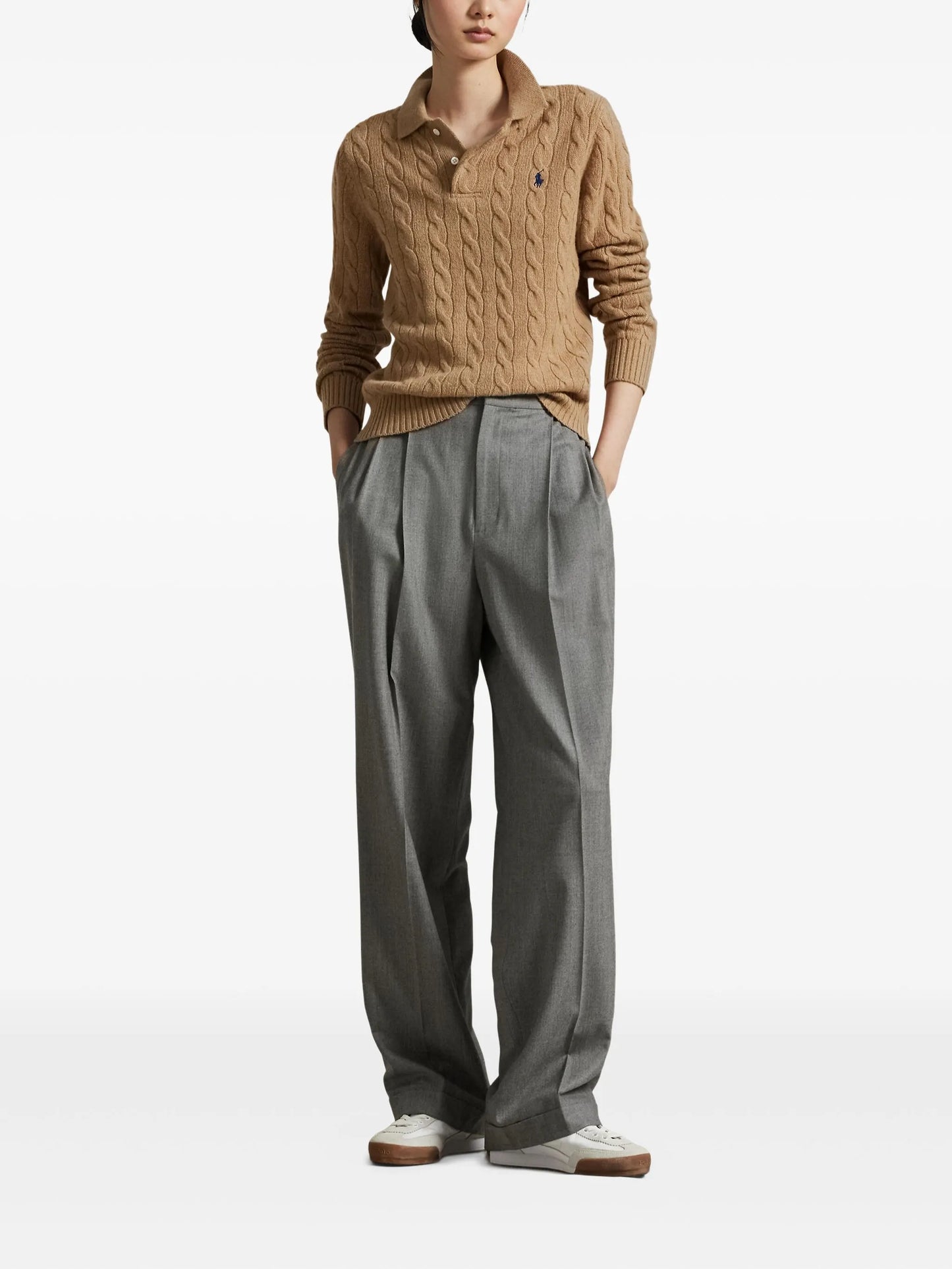 cable-knit polo sweater