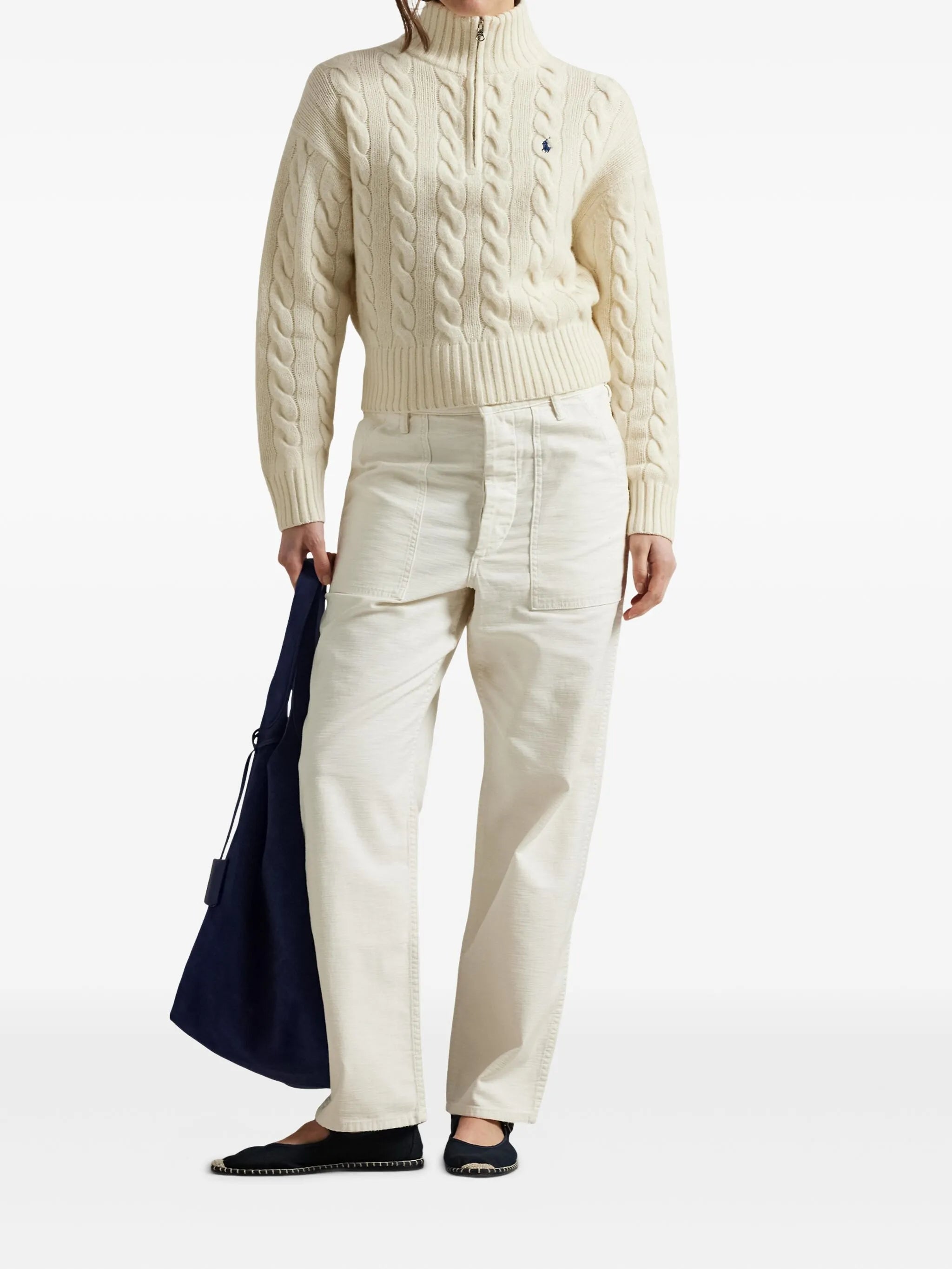 cable wool-cashmere half-zip jumper