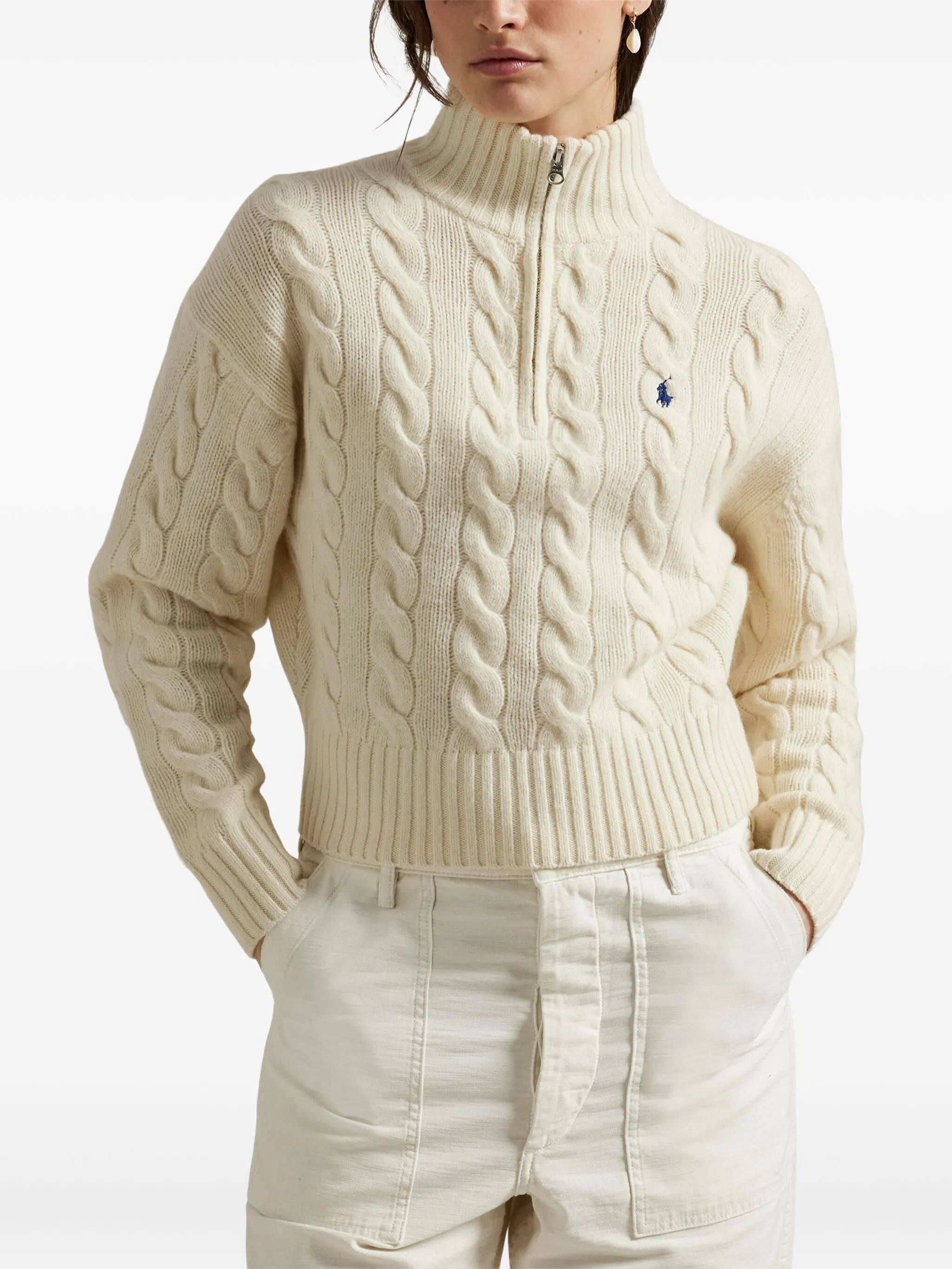 cable wool-cashmere half-zip jumper