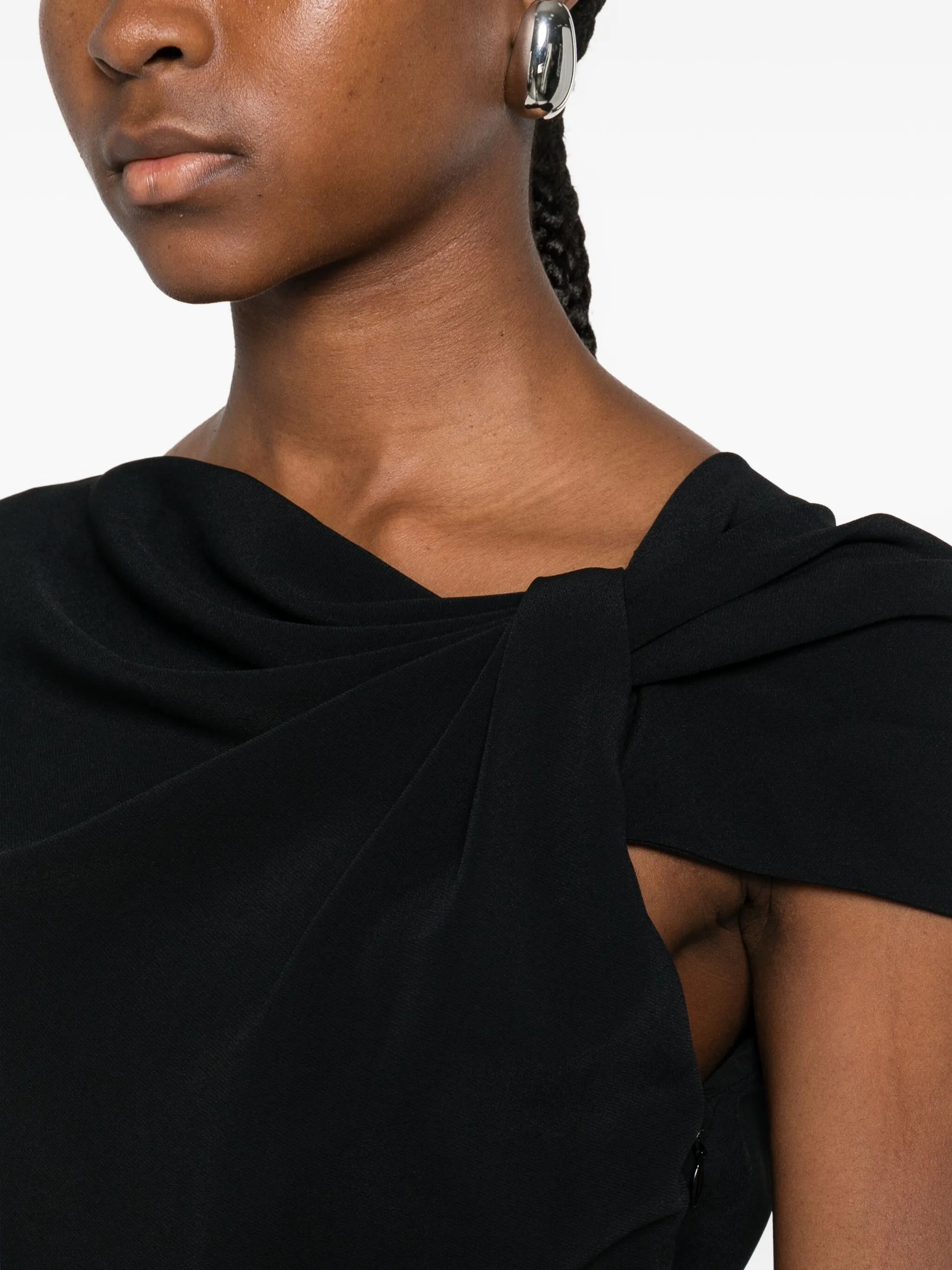 draped-detail one-shoulder midi dress