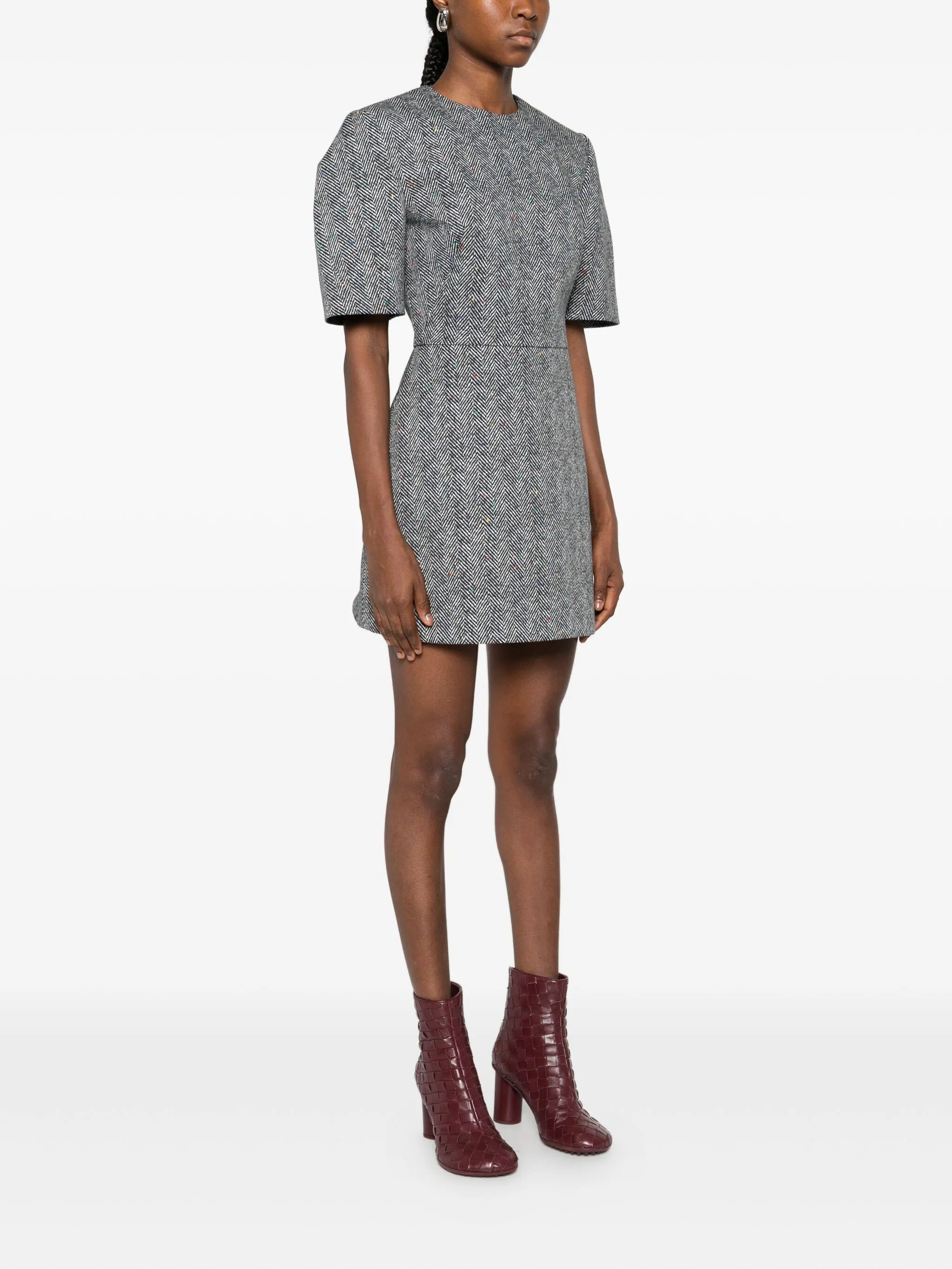 short-sleeve herringbone mini dress