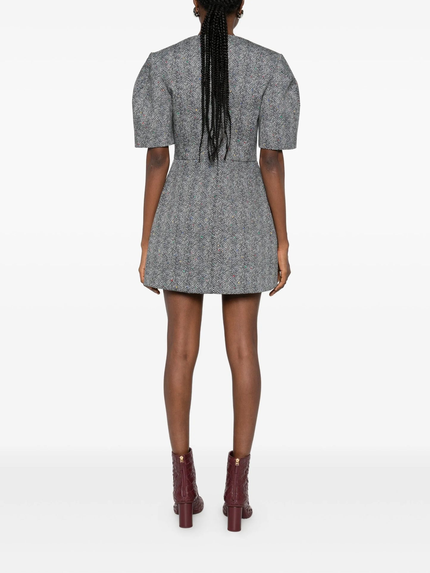 short-sleeve herringbone mini dress